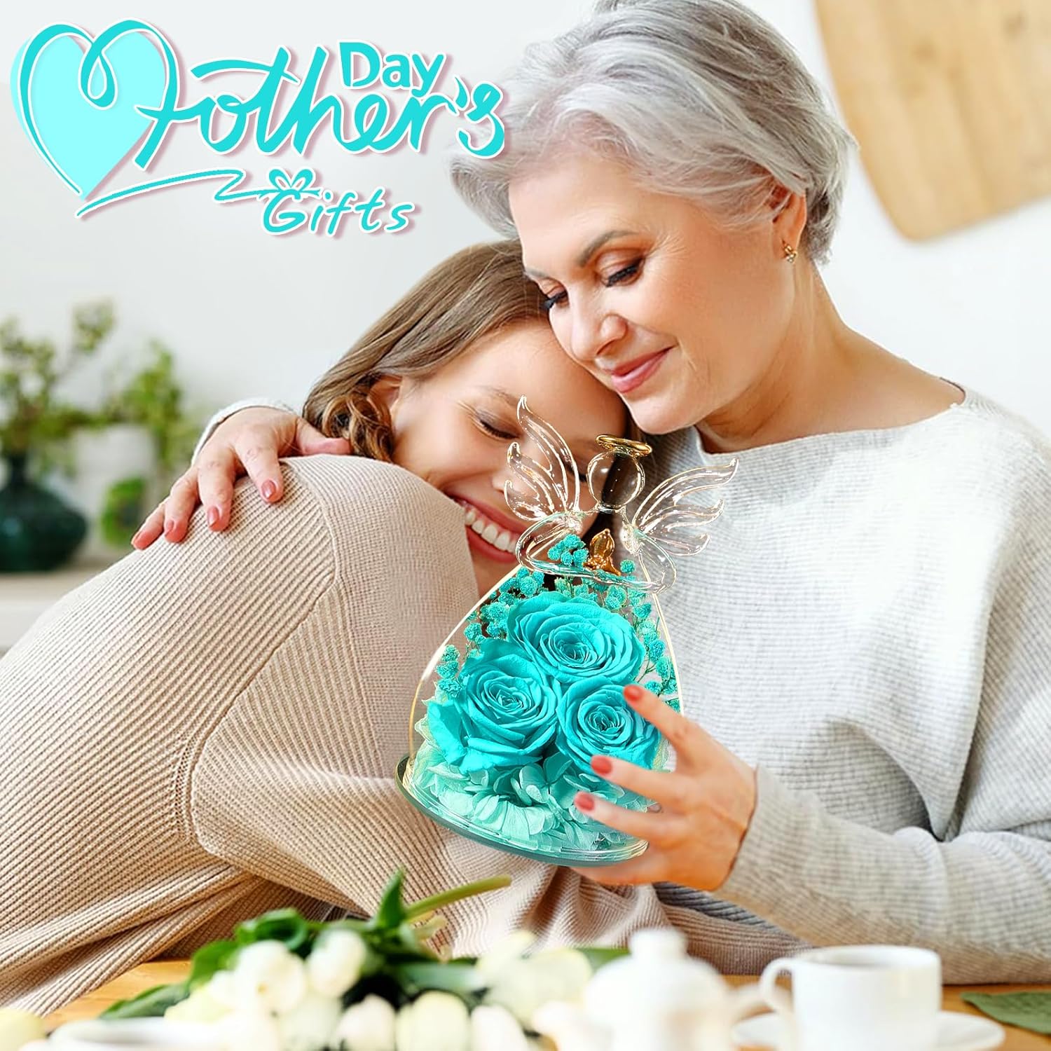 Beferr Valentines Day Rose Gifts for Her Women Mom Gifts for Birthday, Fresh Flowers for Delivery Forever Preserved Rose in Glass Angel Figurine, for Grandma Wife Daughter Girlfriend - Image 9