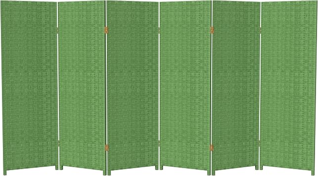 4 ft. Short Woven Fiber Folding Screen - Light Green - 6 Panel