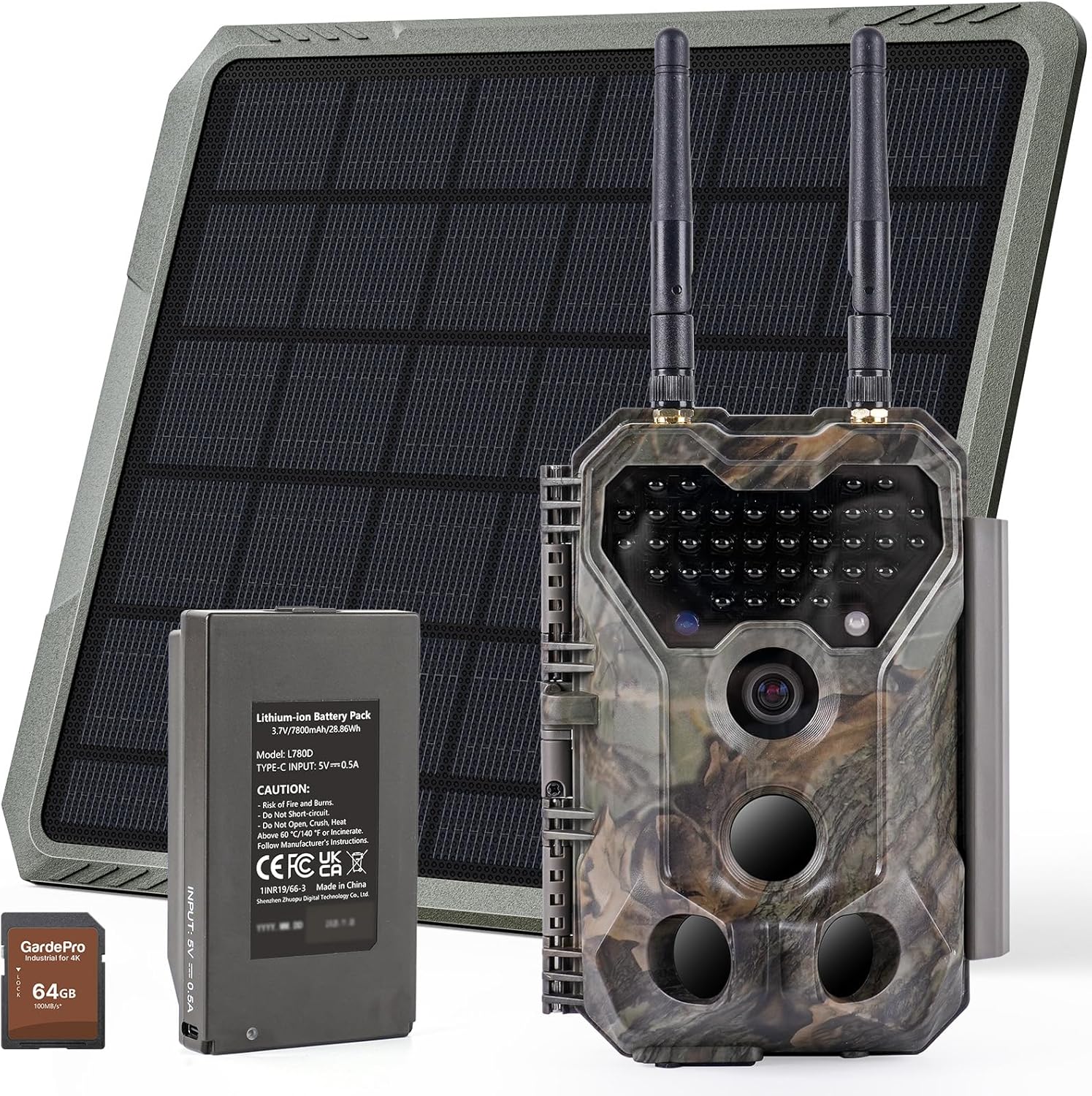 Solar WiFi Trail Camera P300 Pro (Non-Cellular), 64MP Photos, 1296P Video, 165ft Dual-Antenna Range, 7800mAh Battery, 10W Solar Panel, 64GB SD Card Included, Motion Activated