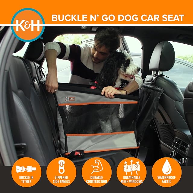 Foto 3 de 8 de K&H PET PRODUCTS Buckle N' Go - Asiento de coche para perros grandes, tela impermeable con malla transpirable…