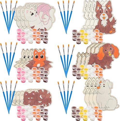 Miniatura 7 de Tarjetas para el día de San Valentín para niños, kits de manualidades de pintura de madera para gatos y perros (24 unidades) - Cada tarjeta de San