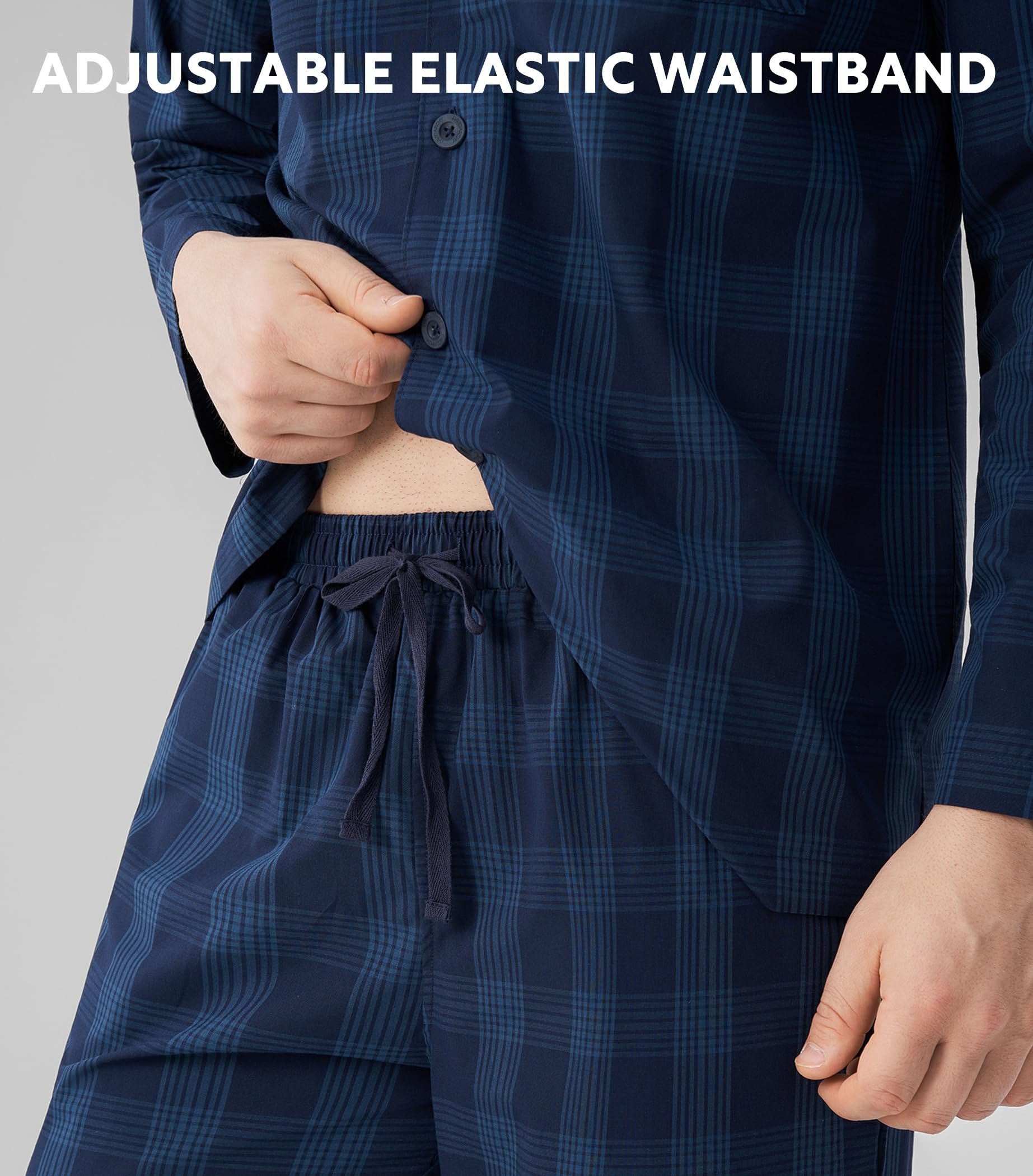 DAVID ARCHY Conjunto de pijama para hombre, de algodón tejido, a cuadros, con botones, ligero y transpirable