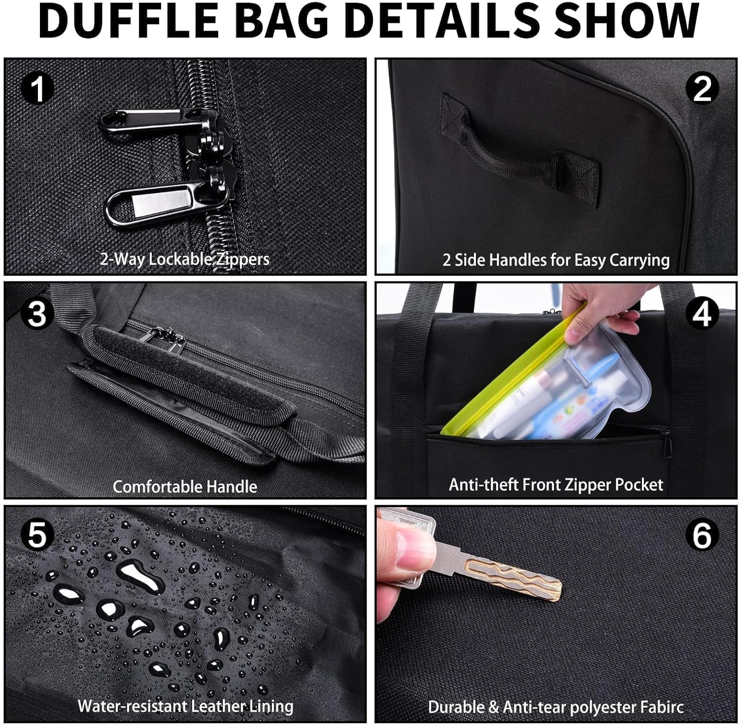 Urbanstand 52 Inch Extra Large Duffle Bag for Travel, 190L Sports Gear Storage Bag with 2-way Lockable Zippers, Long Duffel Bag for Tent Camping Moving tripod (Black) - Image 5