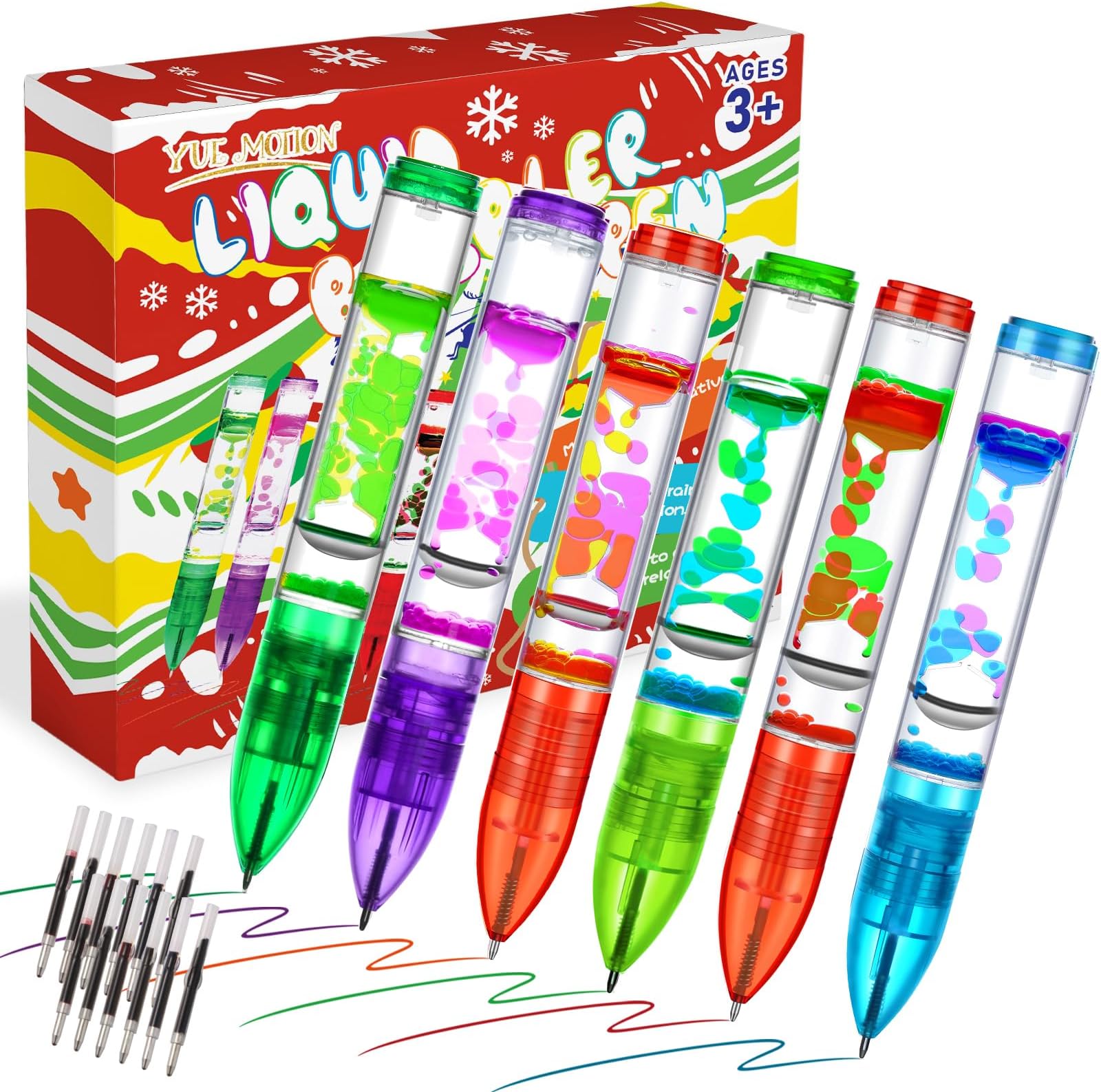 Lava Pens - Great Gift for Kids & Adults- Fidget Desk Toys for School & Office - Colorful Liquid Bubbler Pen for Focus, Stress & Anxiety Relief- 6 Pack Liquid Motion Bubbler Toy Pens