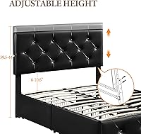 Vista 7 de Yaheetech Base de cama tapizada con 4 cajones de almacenamiento y cabecera ajustable, plataforma de piel sintética con base de colchón, fuerte