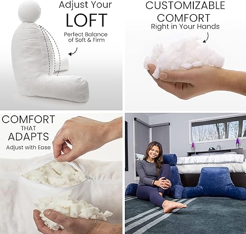 Miniatura 2 de Almohada Husband Azul oscuro, Almohada de lectura original para cama o silla, cojín grande de espuma viscoelástica triturada para reposo en la cama