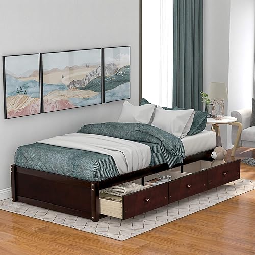 Miniatura 127 de SOFTSEA Cama de almacenamiento de tamaño individual con cajones de almacenamiento, no necesita somier (cereza) Cereza,Blanco,Gris (Antique