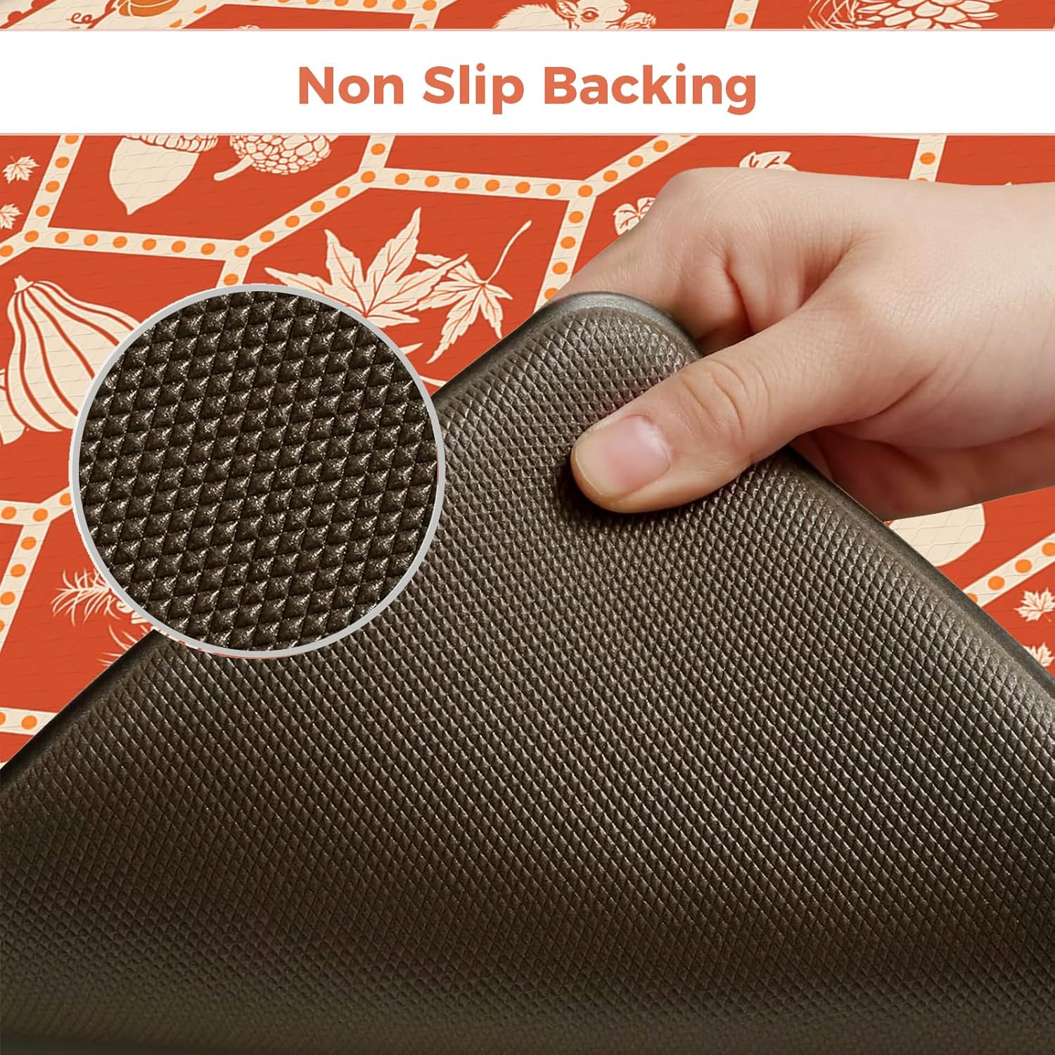 KIMODE Anti Fatigue Kitchen Mats for Floor, Fall Decor Moroccan Kitchen Rugs, Cushioned Kitchen Floor Mats Non Slip, Autumn Halloween Standing Mat for Laundry Office Sink Desk Orange 17"x47"+17"x29"