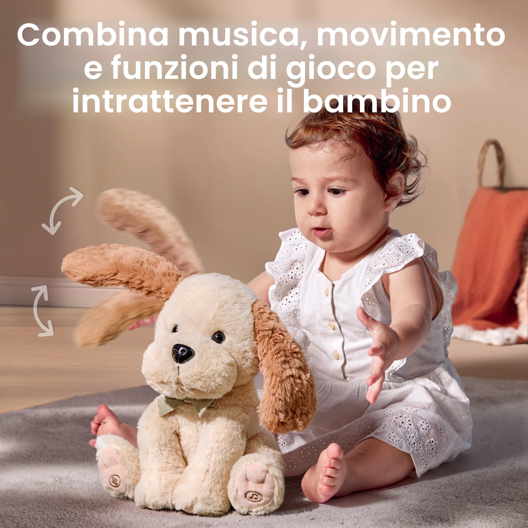 TUMAMA Peluche Interattivo Cane Che Balla e Ripete, Cagnolino Parlante con Orecchie ondulate e 6 Musica, Regalo 3-6 Anni