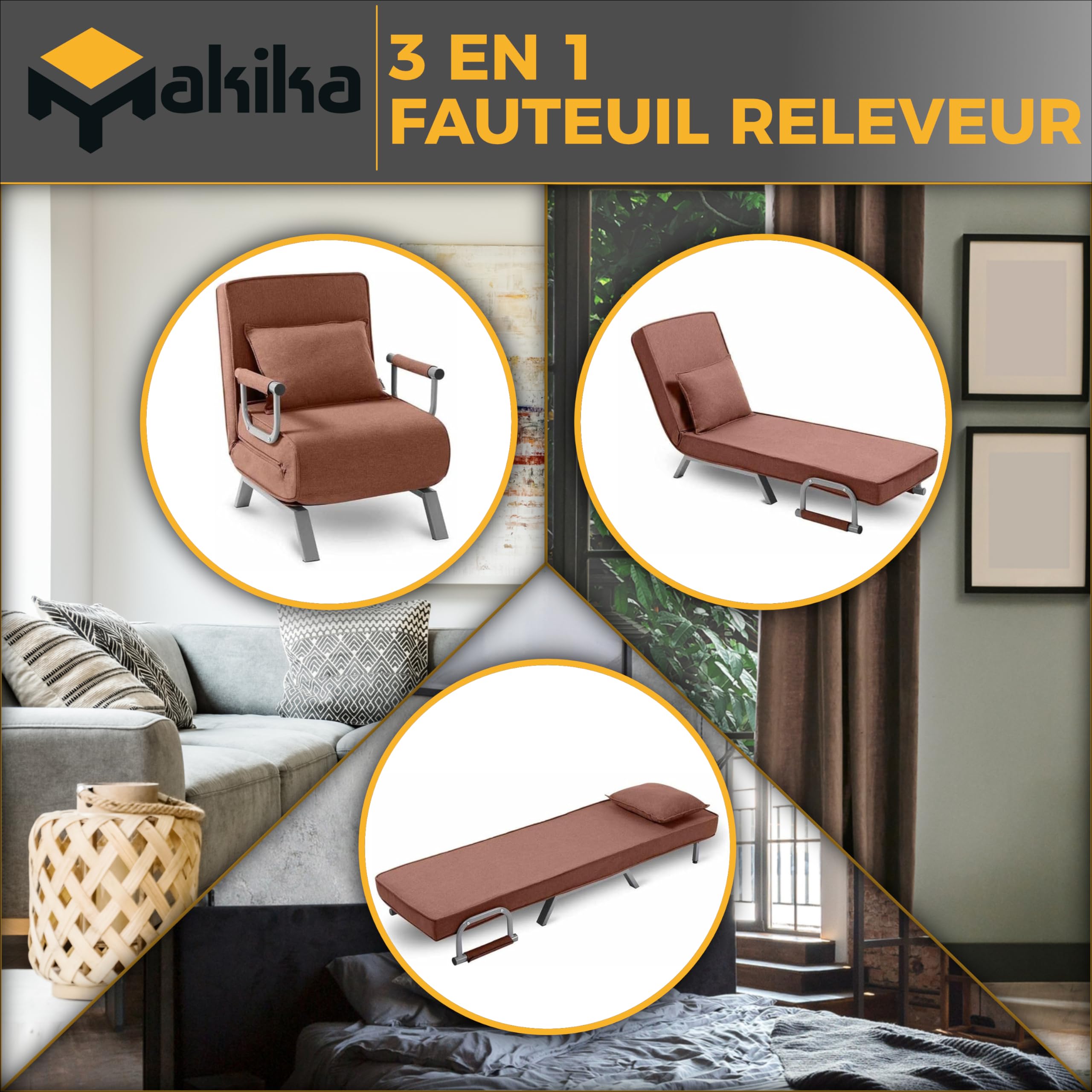 Makika Fauteuil Convertible Lit Ted Pliable en Noir