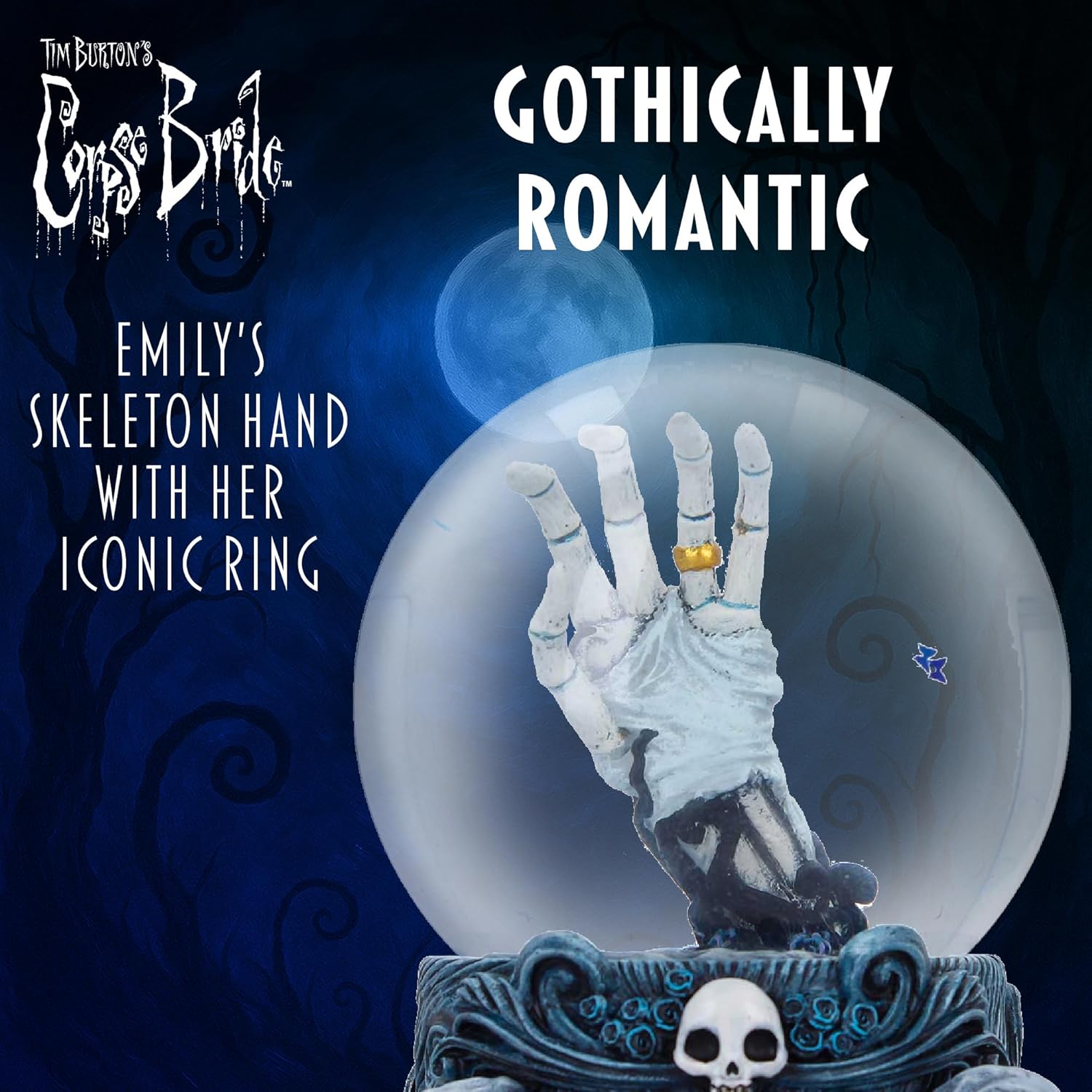 Nemesis Now Corpse Bride Snow Globe 15cm - Officially Licensed Tim Burton Collectible with Emily’s Hand and Gothic Resin Base, Glass Globe, for Fans