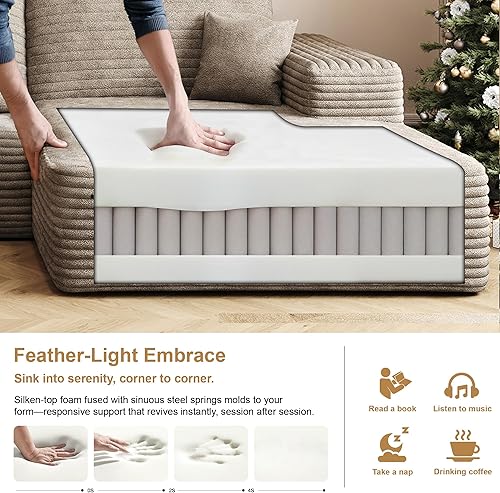 Miniatura 4 de Sofás modulares de 108 pulgadas para sala de estar, sofá moderno en forma de L, sofá tapizado sin estructura, asiento profundo, con diván, marrón