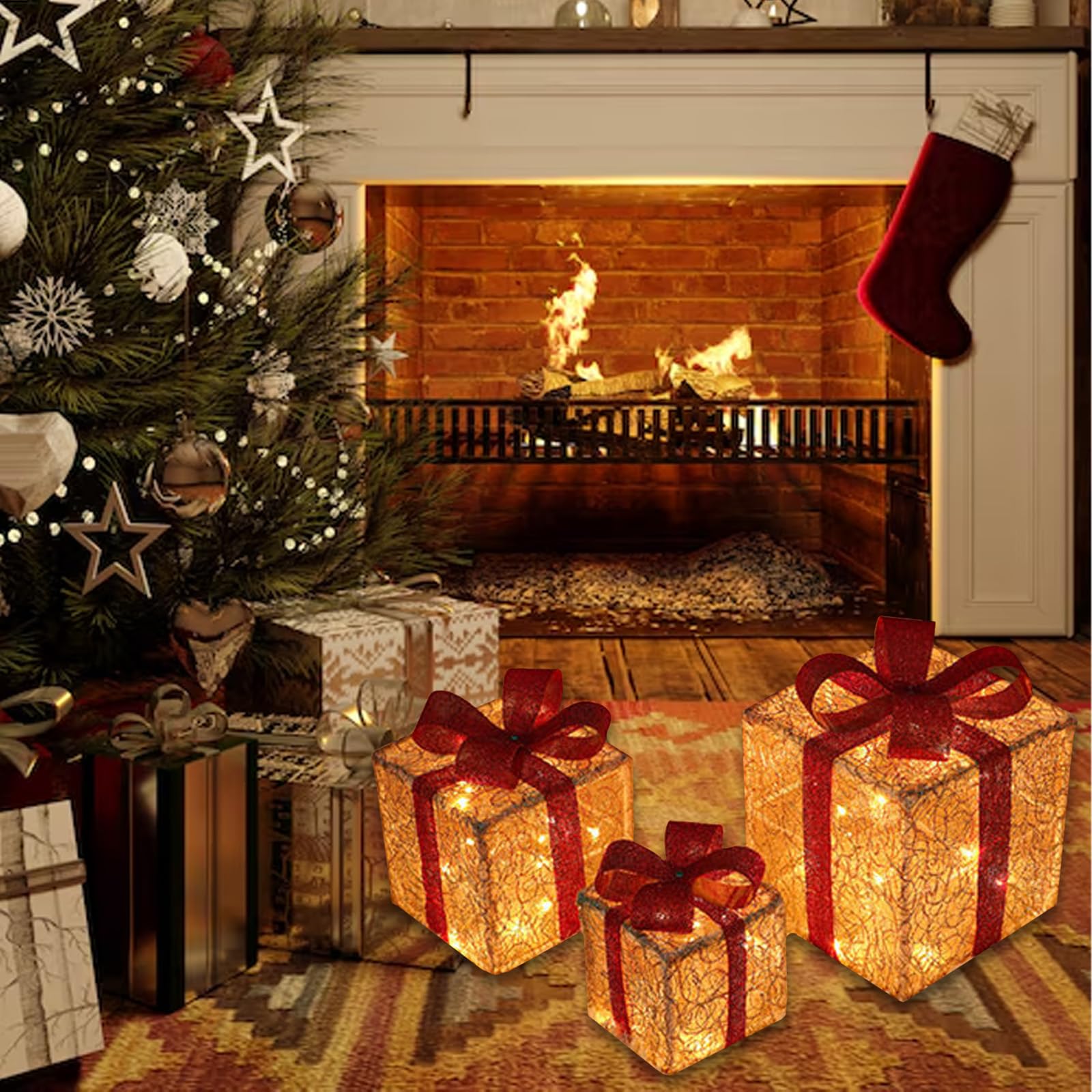 3er Set LED Geschenkbox Weihnachten, LED Deko Geschenkbox