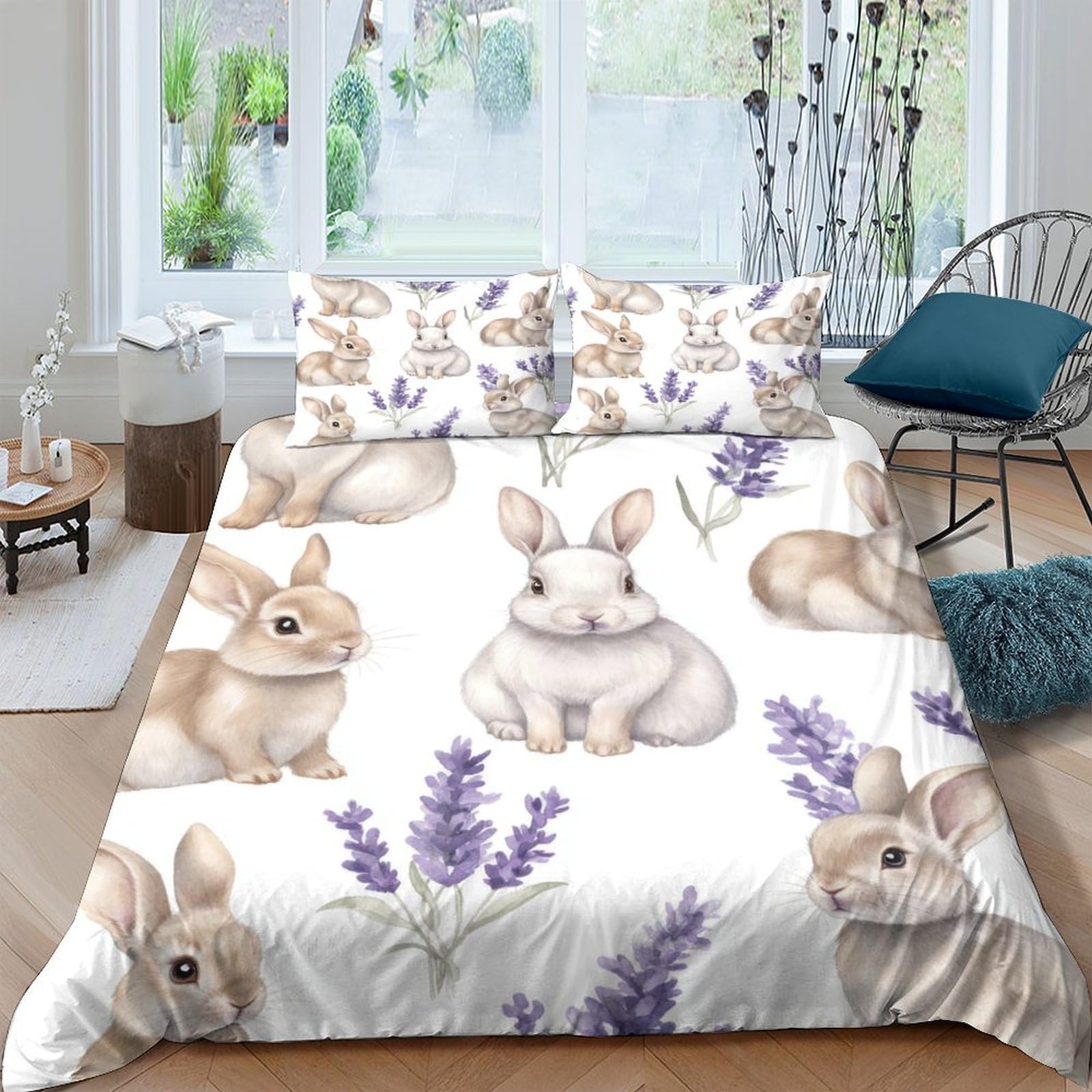 Ctjqhvkz Style-2 3D Printed Bunny Lavender Fitted Sheet Microfiber Soft Bedroom Decor Rabbit Mattress Cover For Adult Teen Room Single（135X200cm）