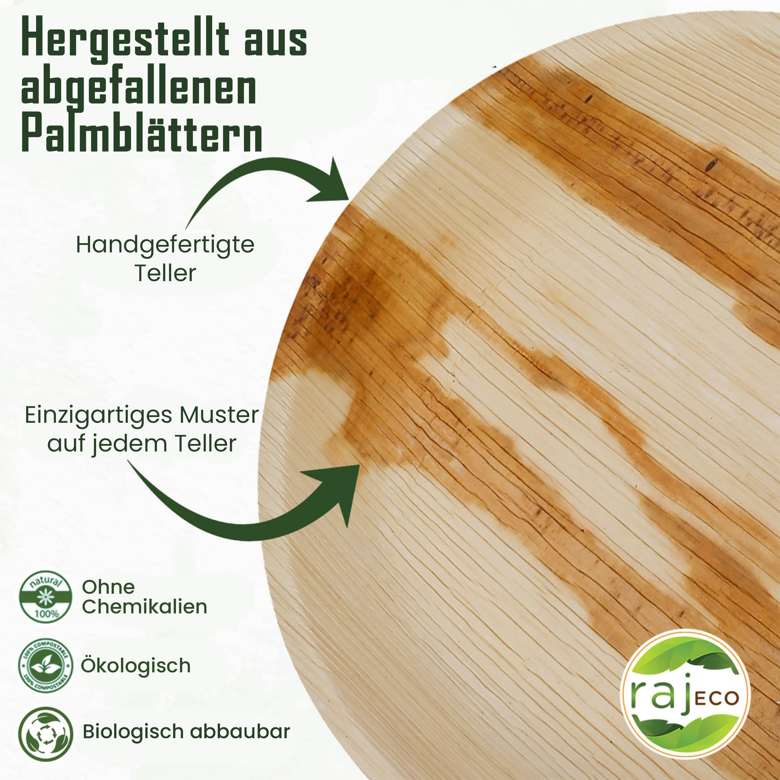 Raj Palmblatt Teller 50 Stuck 20 cm Rund | Umweltfreundliche
