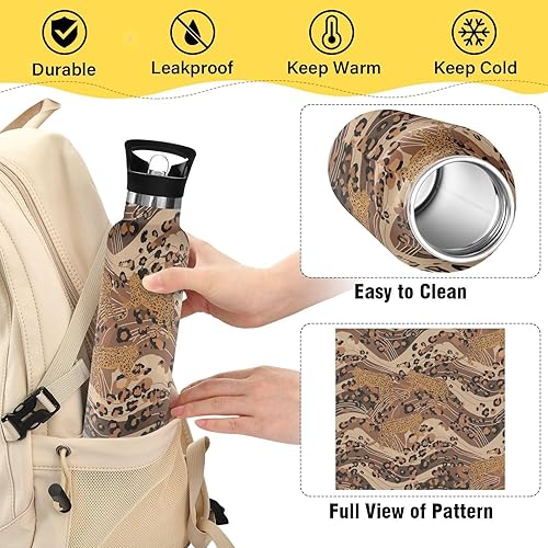 Miniatura 4 de Botella de agua para niños para la escuela, a prueba de fugas, para niños y niñas, 20 onzas, sin BPA, leopardos