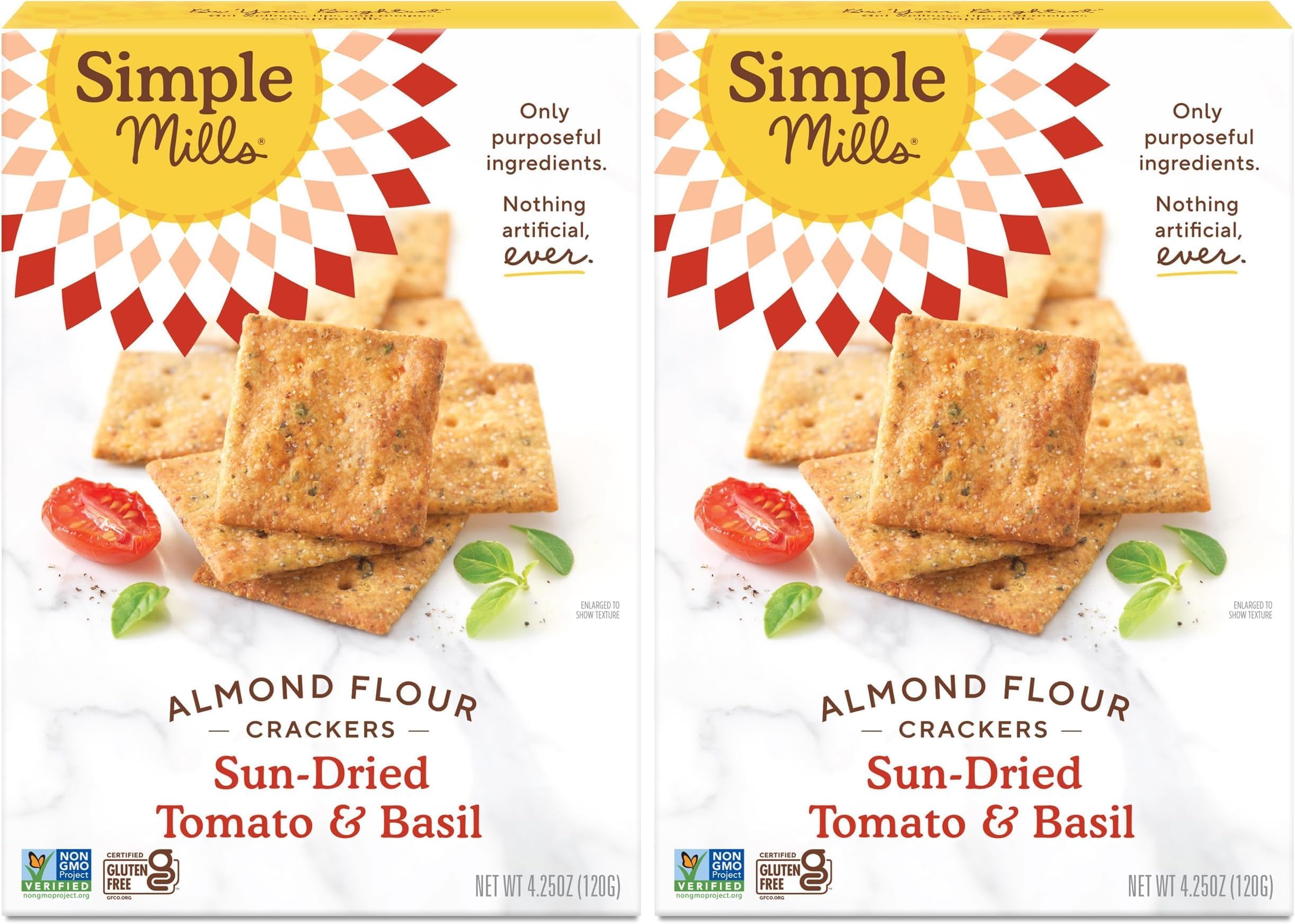 Almond Flour Crackers, Sundried Tomato & Basil - Gluten Free, Vegan, Healthy Snacks, Plant Based, 4.25 Ounce (Pack of 2)