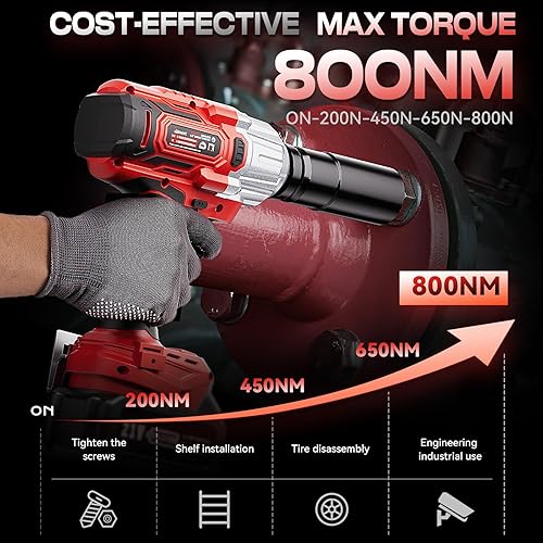 Miniatura 2 de Aiment Llave de impacto inalámbrica de 12 pulgada, par máximo de 590 pies-libras (800 N.m), pistola de impacto de potencia sin escobillas de 21 V,