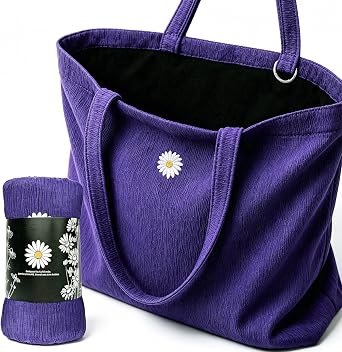 CYD Cute Tote Bag for Women, Black Purple Vertical Stripe Everyday Tote