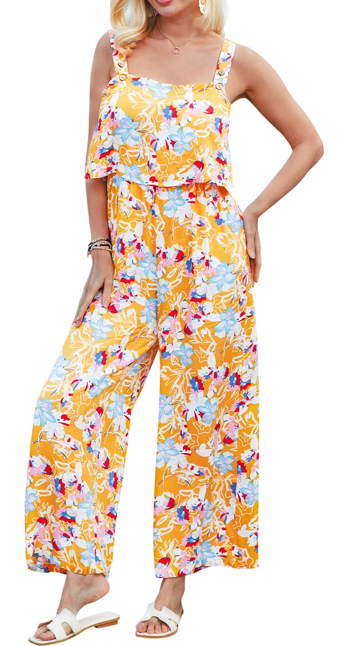 TUONROAD Mono de Mujer Vintage Sexy Mujer Monos Hombros Descubiertos Mono de Verano Elegante Mujer Mono Boho Mameluco Informal Fiesta Boda Mono con Bolsillos