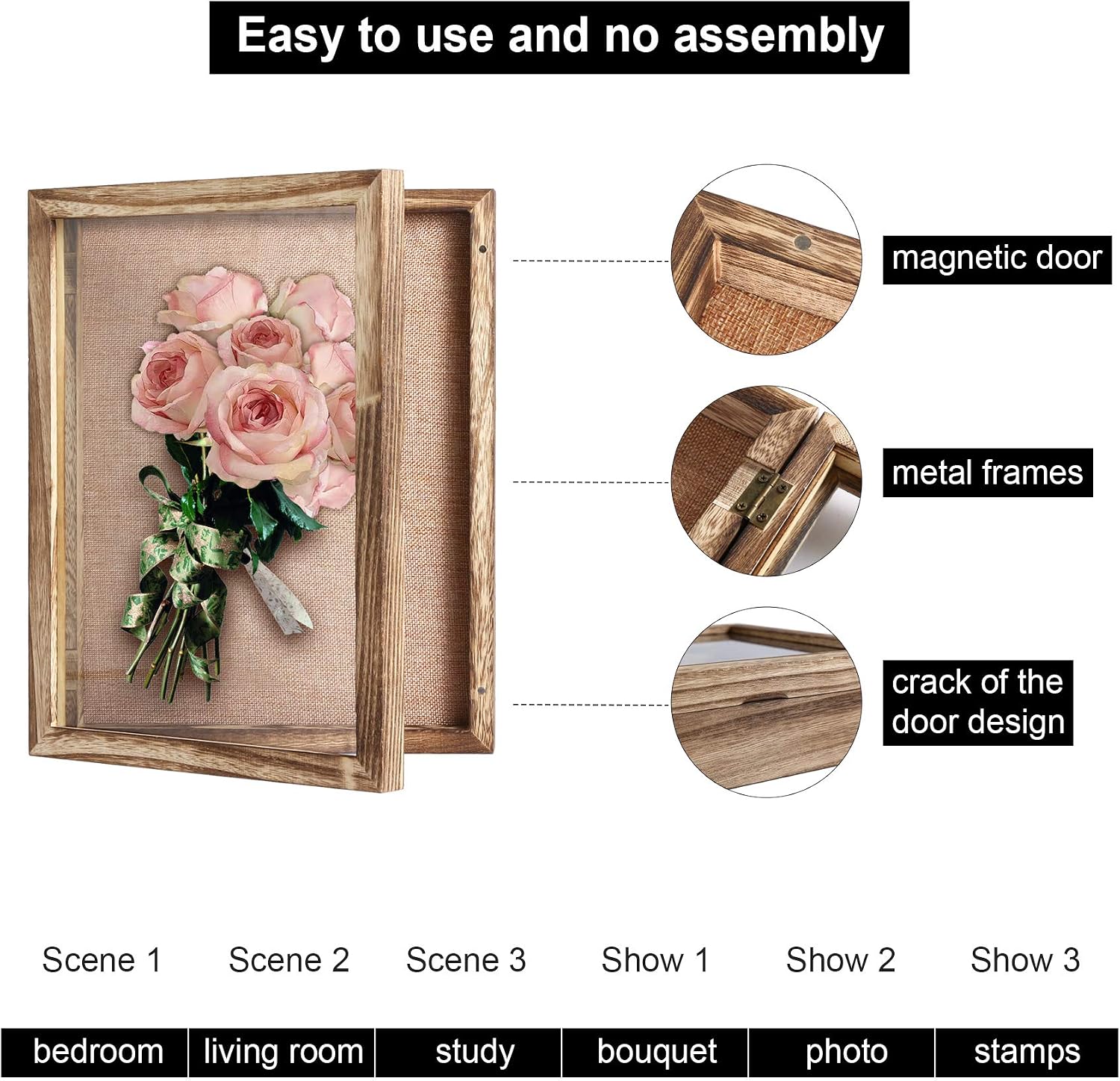 C&AHOME Shadow Box, Shadow Boxes Frame 11" x 14", Wood Wall Deep Display Case with Glass Frame, Ideal for Keepsakes case Collectibles, Wedding Bouquet, Photos, Medals, Antiques Carbonized Black