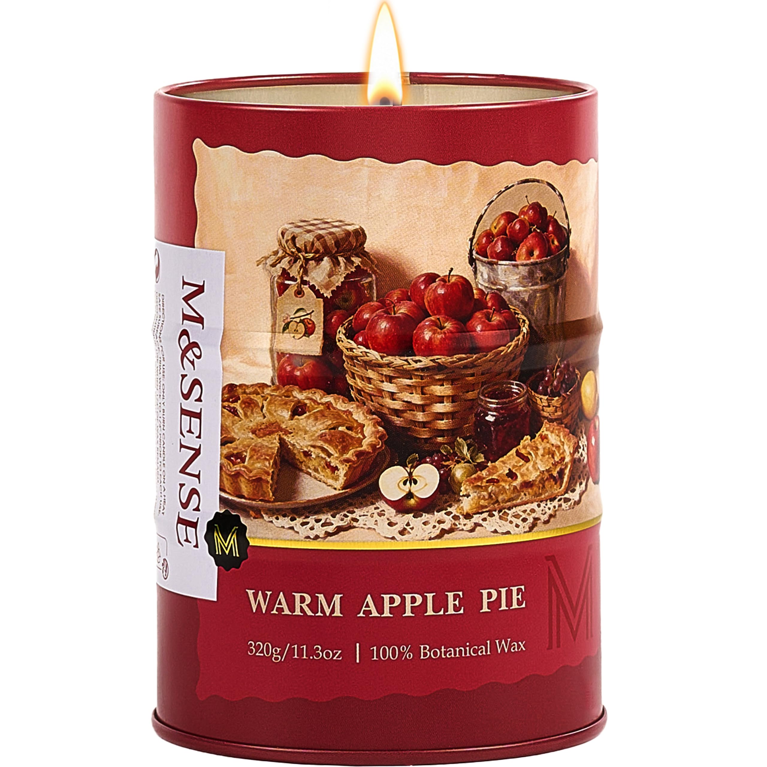 M&amp;SENSE Warm Apple Pie Scented Soy Fall Candles, 11.3 oz