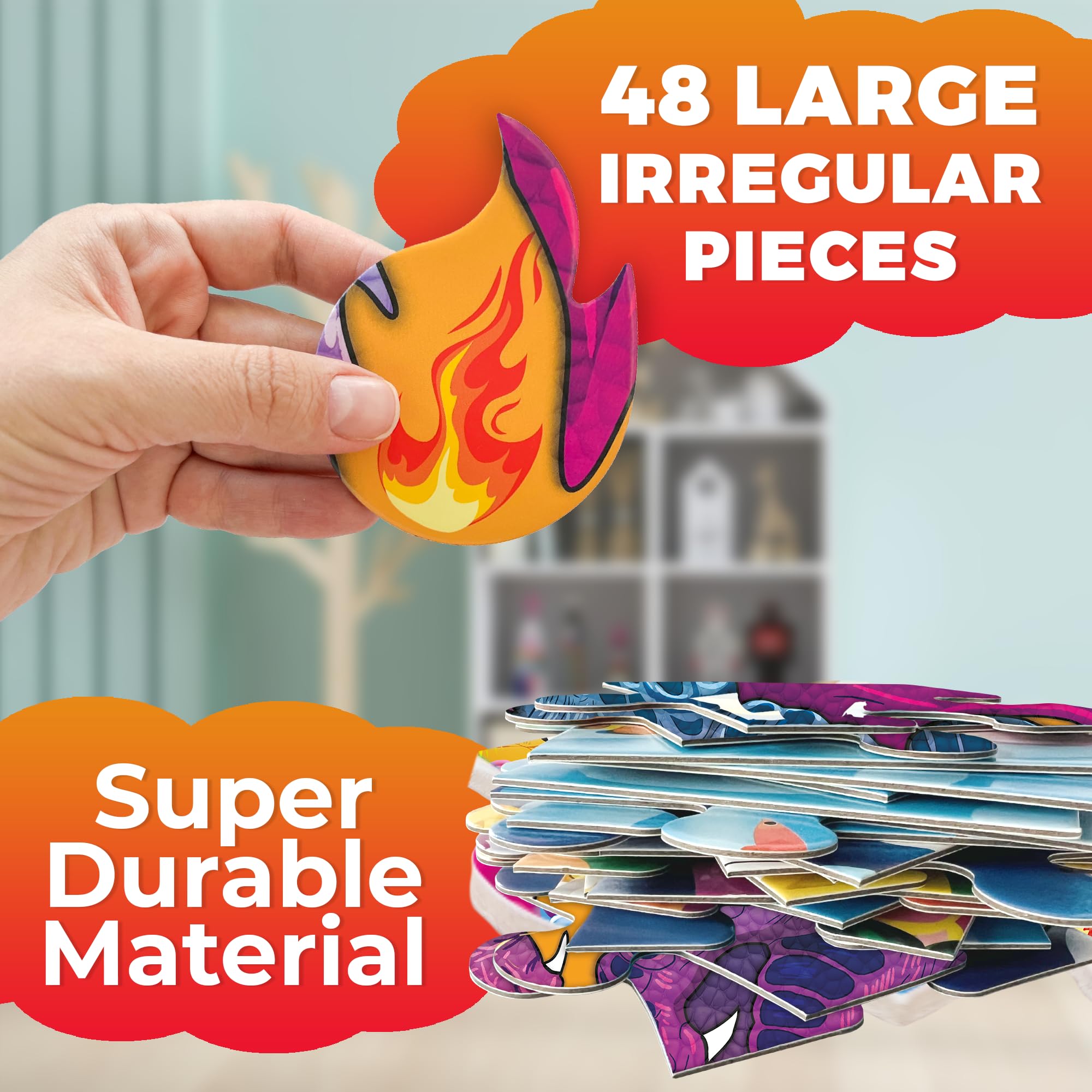 QUOKKA Giant Floor Puzzles - 2x3 Feet 48 Piece Puzzles - Shaped Large Educational - Dragon Activity Game Toy - Image 3