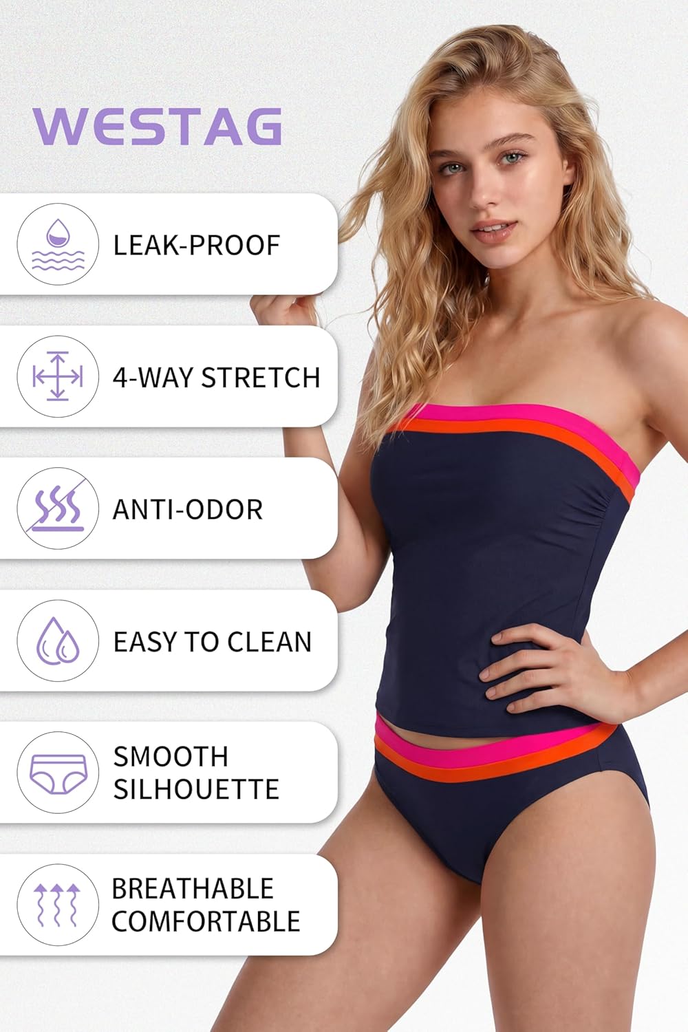 Period Swimwear Two Piece Menstrual Bandeau Swimsuit Tummy Control Leakproof Bathing Suit Tankini Sets for Girls Women