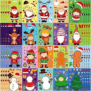 100 Sheets Christmas Party Games Sticker Make Your Own Santa Gingerbread Man Snowman Reindeer Face Stickers, Make Your Own Christmas Party Game Stickers for Christmas Party Kids Craft DIY (Cute)