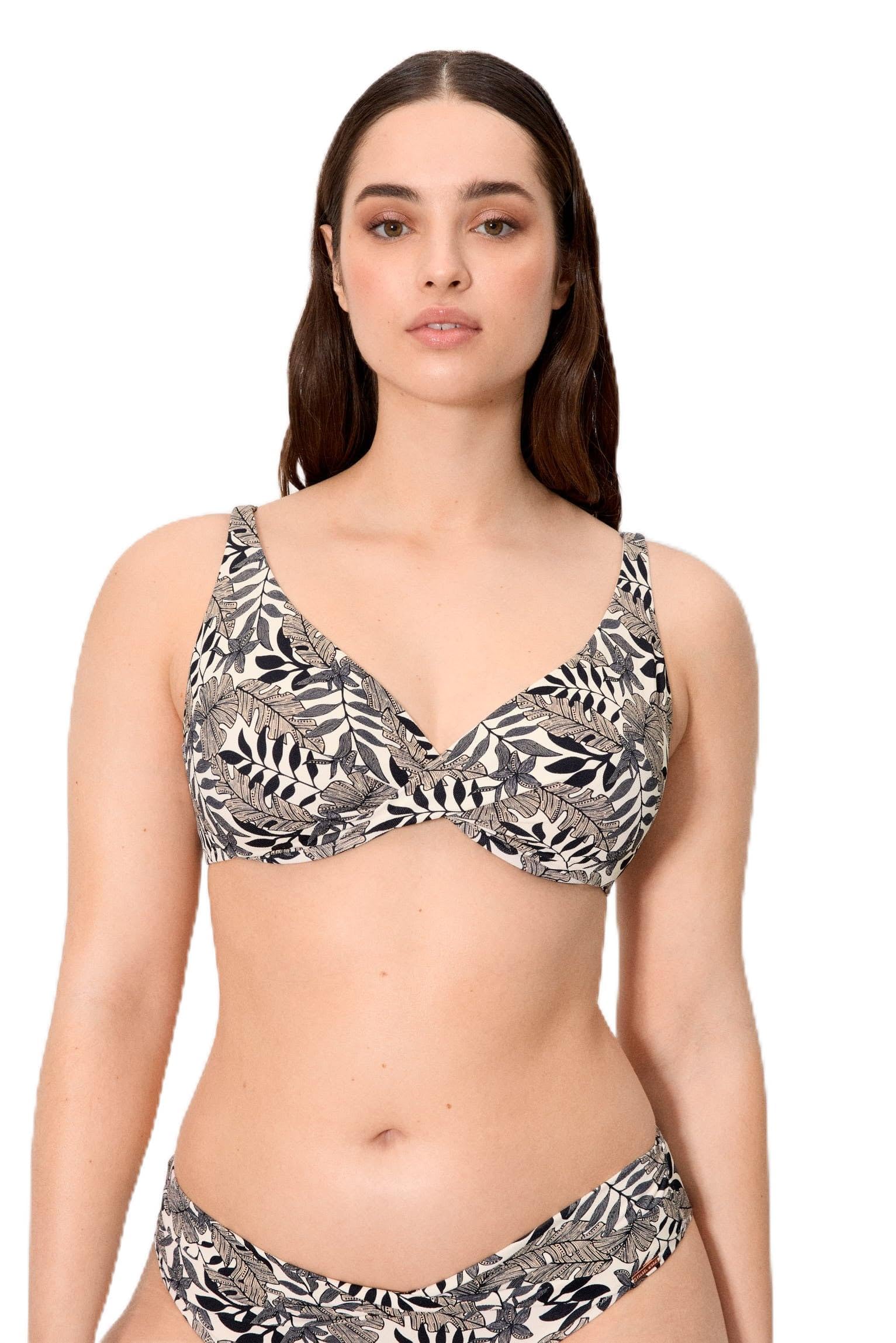 YSABEL MORA. Top Bikini Reductor Hojas Micropiqué Copa C. con Aro Y Sin Relleno. Tirantes Regulables Multiposición. Tejido De Textura Micropiqué. Reduce La Proyección del Pecho Colección Vanila.
