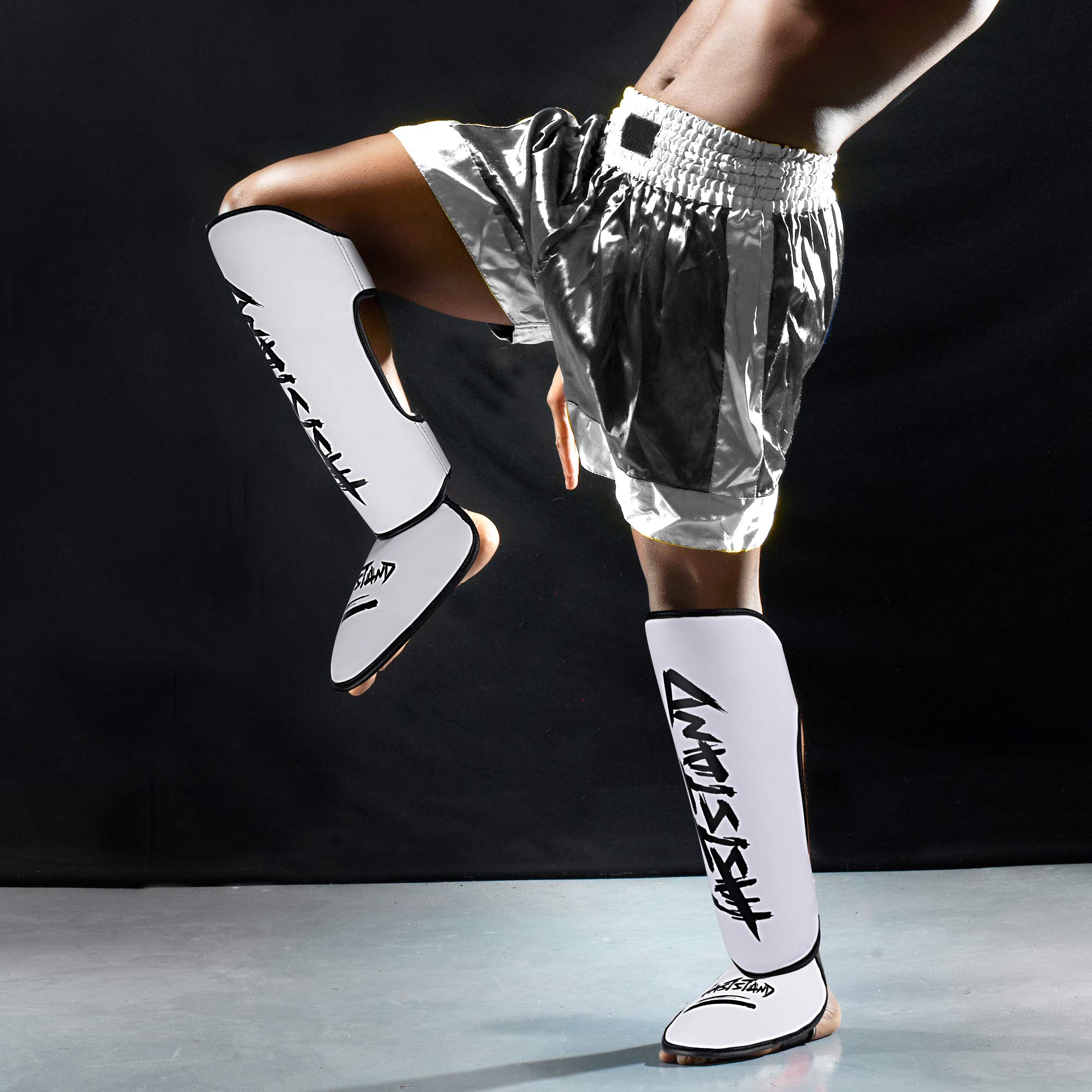 Protège-Tibias Et Cou-de-Pied Vader Sports - Élastiques Blancs Pour Karaté, Muay Thai, MMA