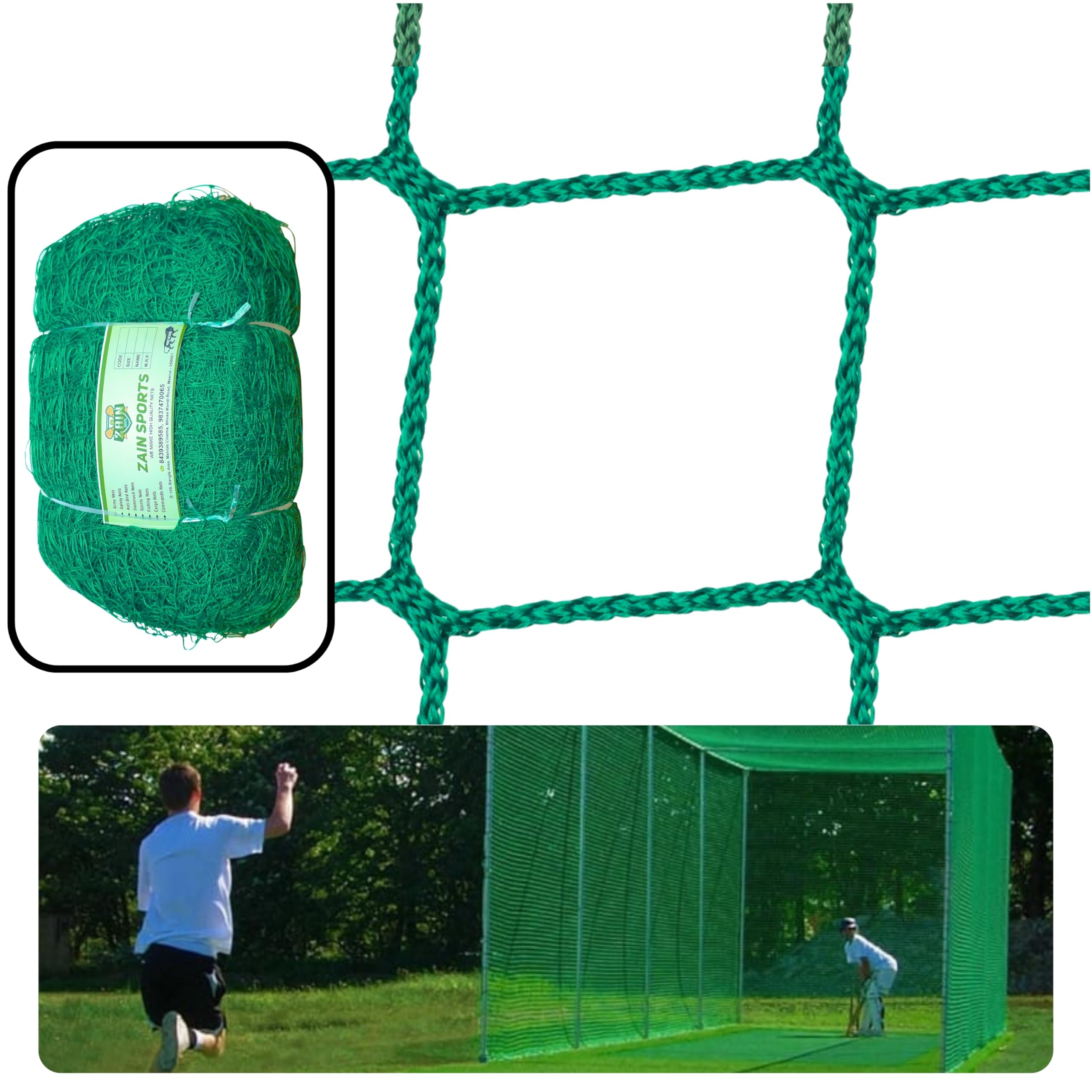 Zain Sports 10Ft.x10Ft. Cricket Practice Net, Green Nylon Batting Net with 1.5mm Thickness, Best Sports Net for Soccer, Golf, Hockey, Handball, Durbale Nylon for Timeless Training-picture-18