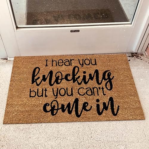 Miniatura 2 de Felpudo para exteriores con texto en inglés "I Hear You Knocking But You Can't Come In", divertido felpudo para interiores y exteriores, para puerta