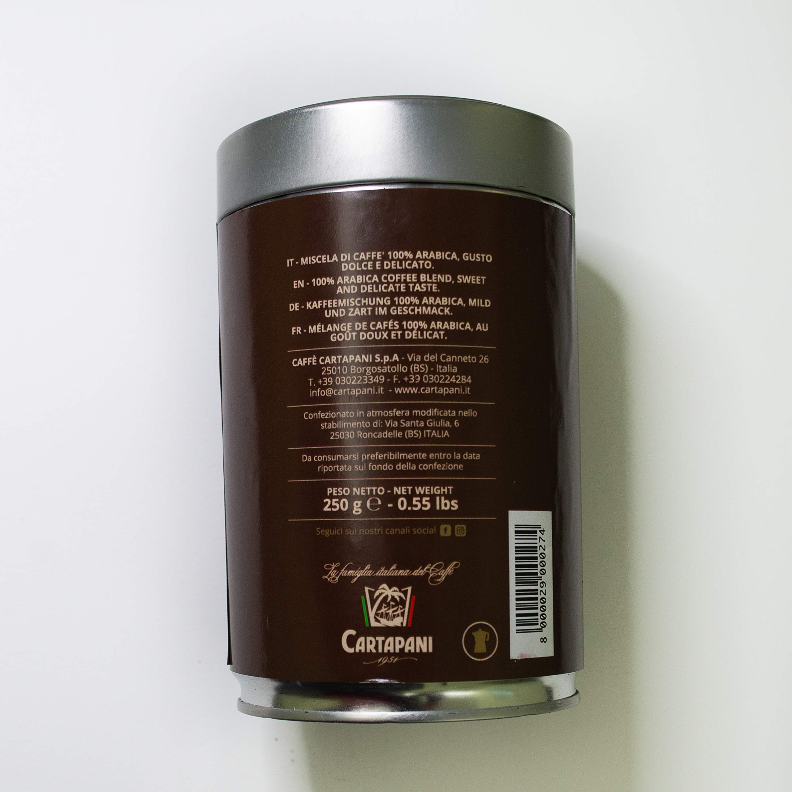 Cartapani 1951 | PRESTIGIO 100% ARABICA latta | caffè pregiato dal gusto dolce e delicato | barattolo da 250g