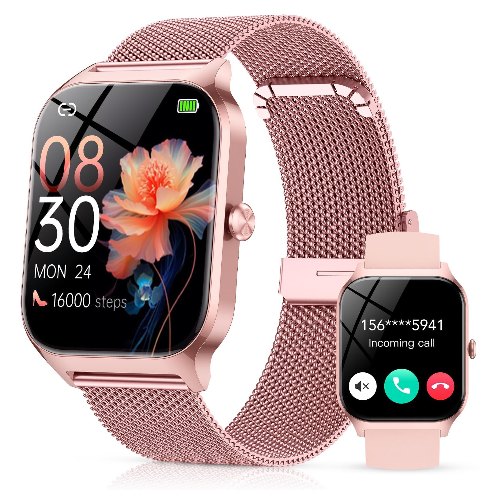 CASCHO Smartwatch Donna, 1.85'' Orologio Smartwatch con Effettua/Risposta Chiamate, 120+ Sportive Smart Watch con Contapassi/Sonno, Fitness Tracker per iOS Android - Elegante oro rosa