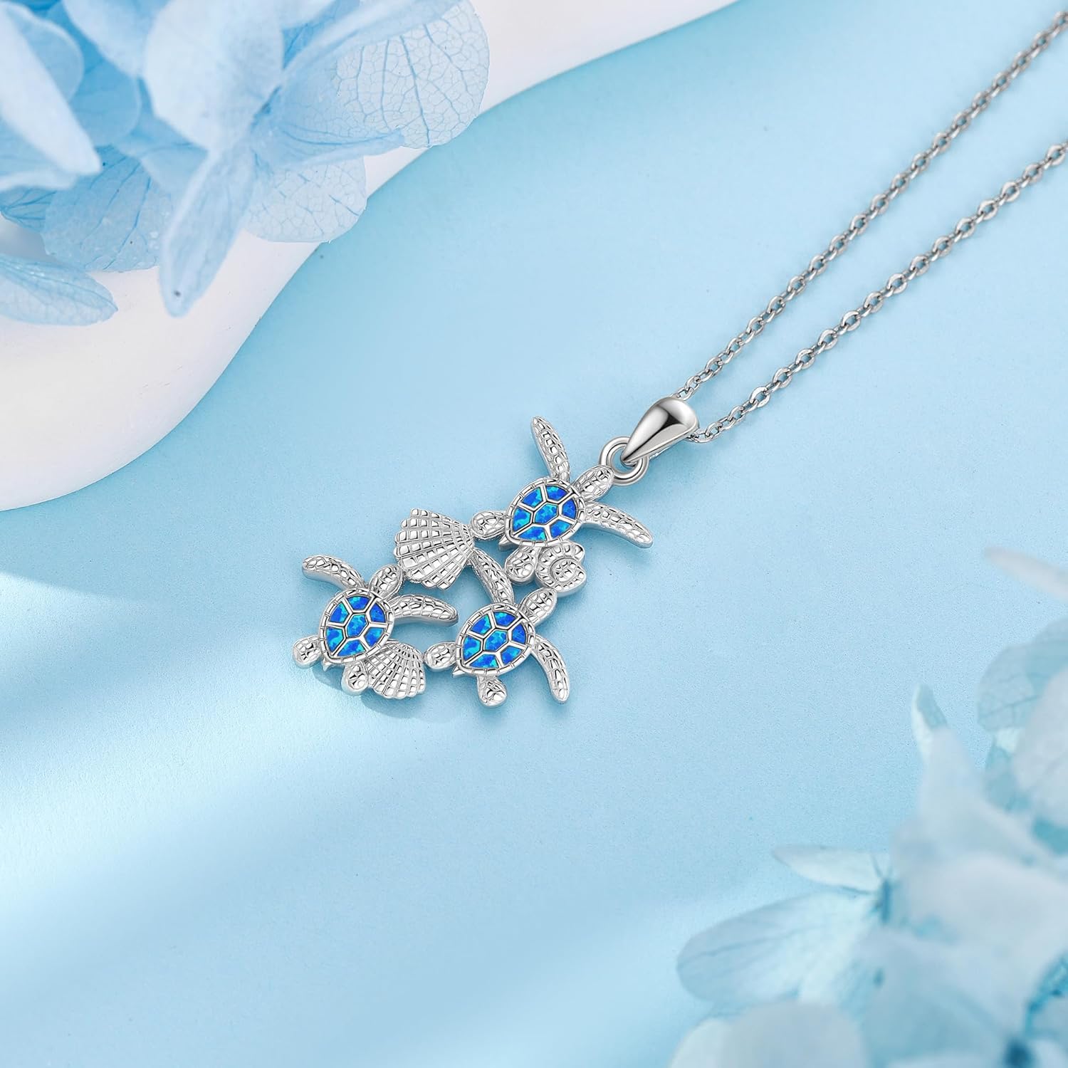 Turtle Necklace 925 Sterling Silver Blue Opal Sea Turtle Necklaces Ocean Jewelry Gift for Women Mother Day - Image 2