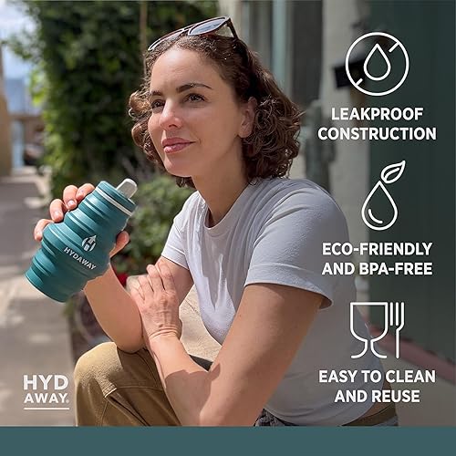Miniatura 3 de HYDAWAY Botella de agua plegable  Botellas de agua reutilizables de 17 onzas con tapa superior abatible para viajes, senderismo, mochileros,