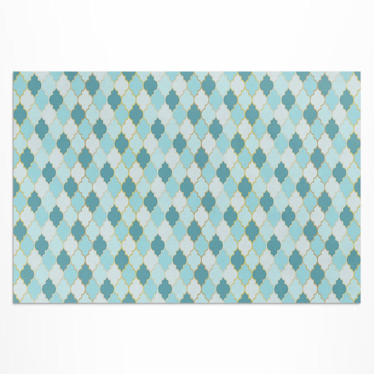 Tapis extérieur haut de gamme motif mosaïque bleue 80x120 cm en PVC durable