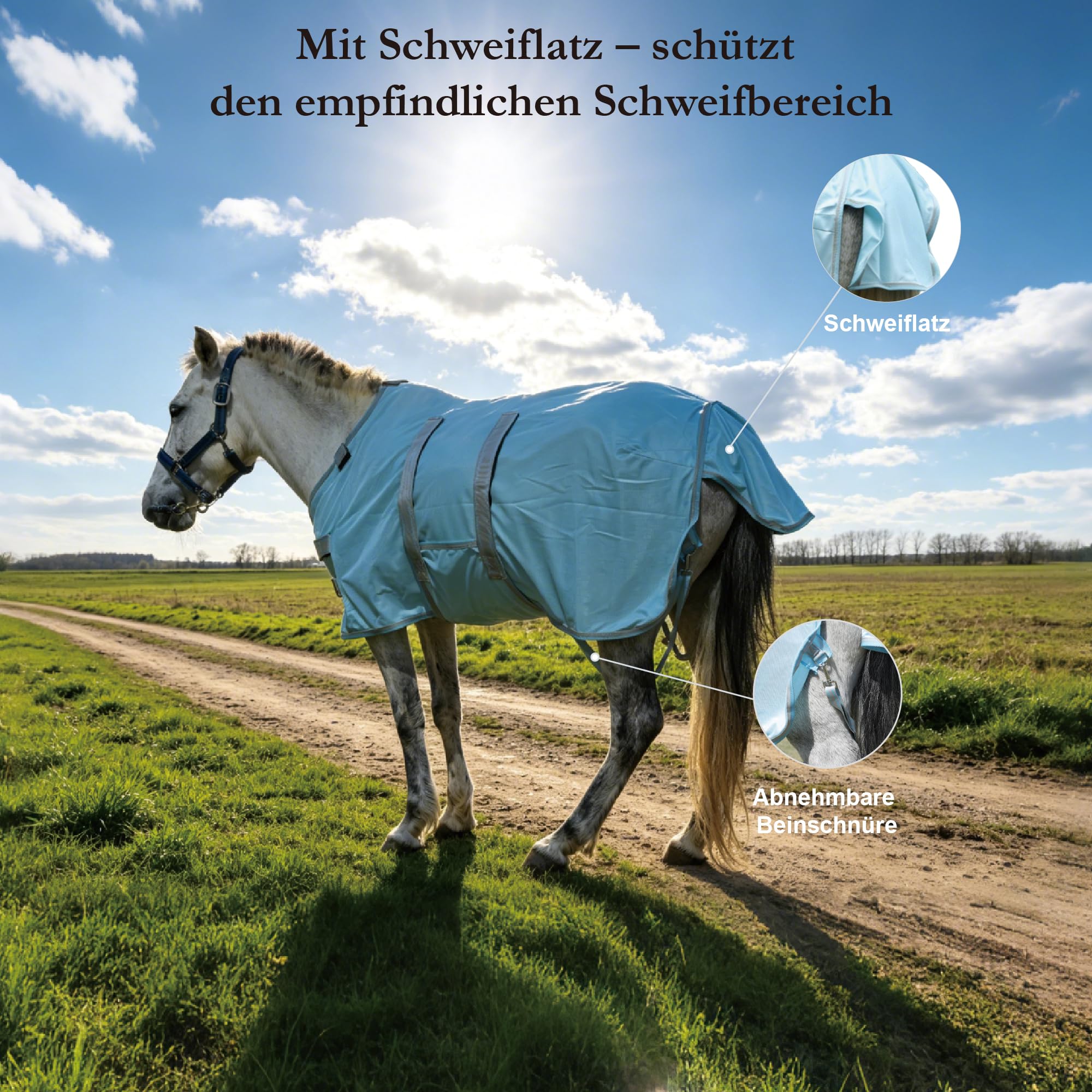 Manta para moscas Pony con cuello desmontable, transpirable y ligera, cómoda, manta de verano para mini caballos Shetty y miniatura, correas ajustables para pecho y vientre azul, 105 cm