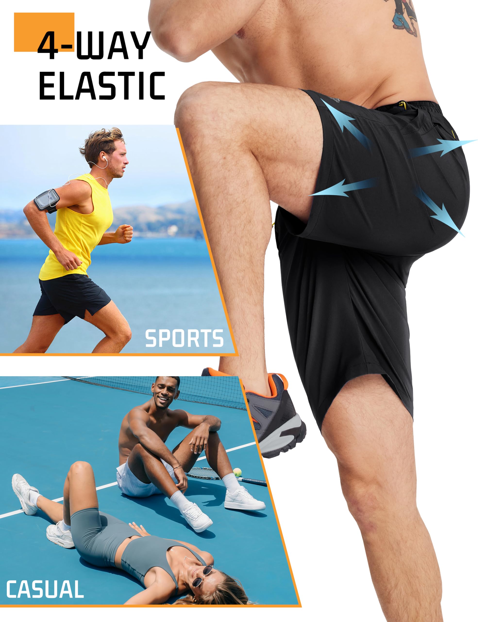 TACVASEN Men's Quick-Drying Training Shorts, Running Shorts, Breathable Sports Shorts with Zip Pockets — view 5
