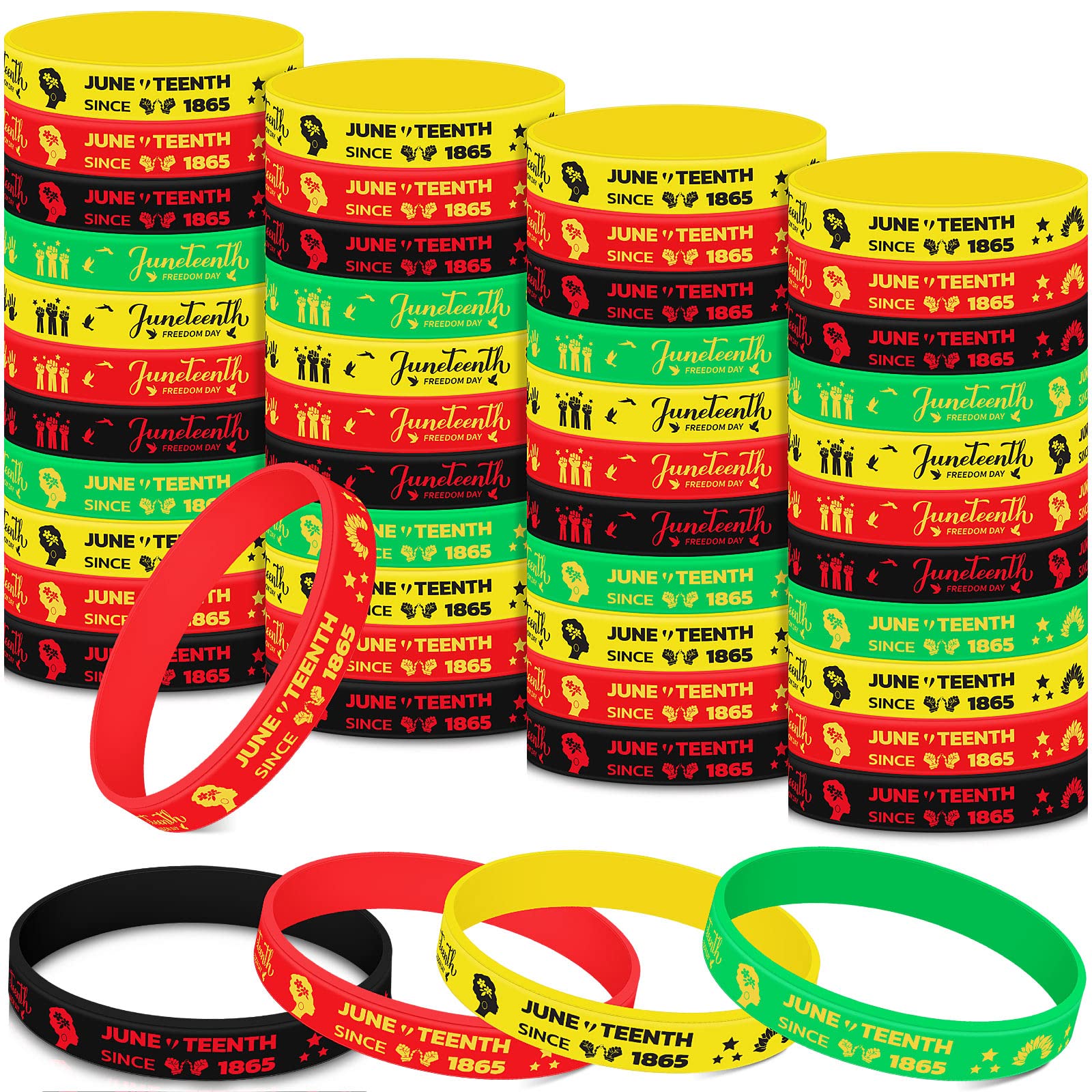 Deekin 200 Pieces Juneteenth Rubber Bracelets Juneteenth Silicone Wristband Bracelets Black Freendom Day Gifts Patriotic Party Supplies for African Afro American Festival Independence Day June 19th