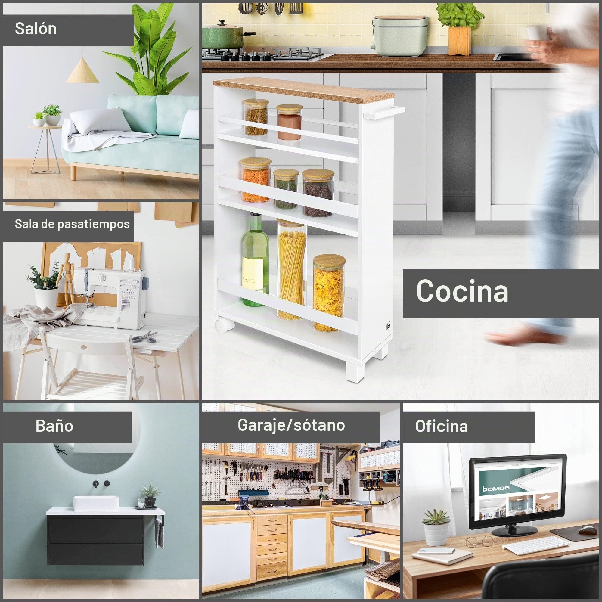 bomoe Carrito Auxiliar con Ruedas Mueble para almacenaje verdulero FSC®