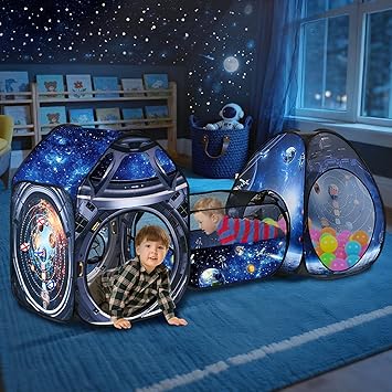 3 Pcs Galaxy Kid Play Tent Pop up Tent Play Tunnel Indoor and Outdoor Playhouse for Kid Beanbag Toss Game for Team Competition for boy with Tote Bag