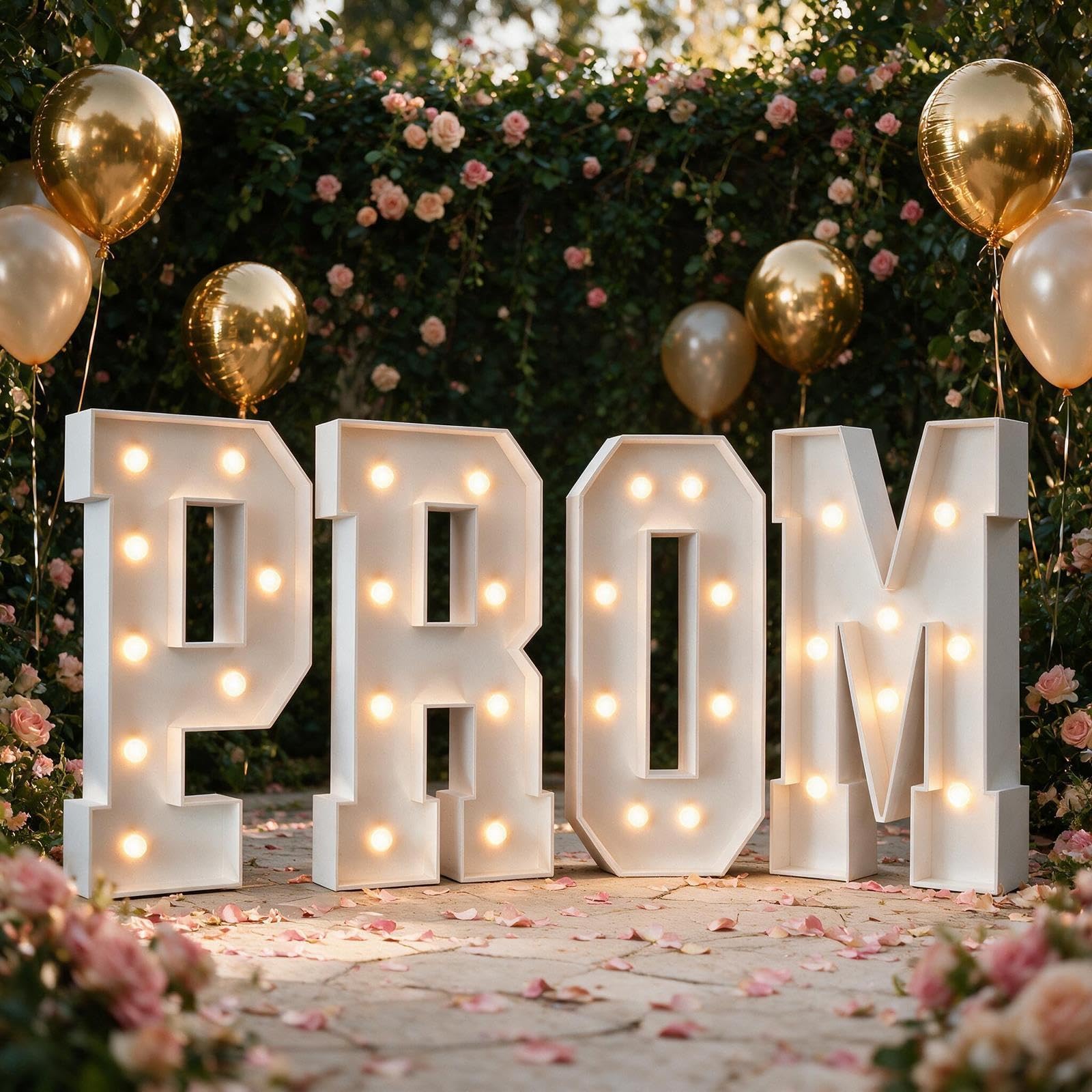 PROM Lettere LED Insegna Luminose Notte Prom Scuola Superiore Decor | Pannello Schiuma KT Pre-tagliato, Montaggio Facile, Senza Fili, Leggero, for Festa di Laurea(Warm white,70cm)