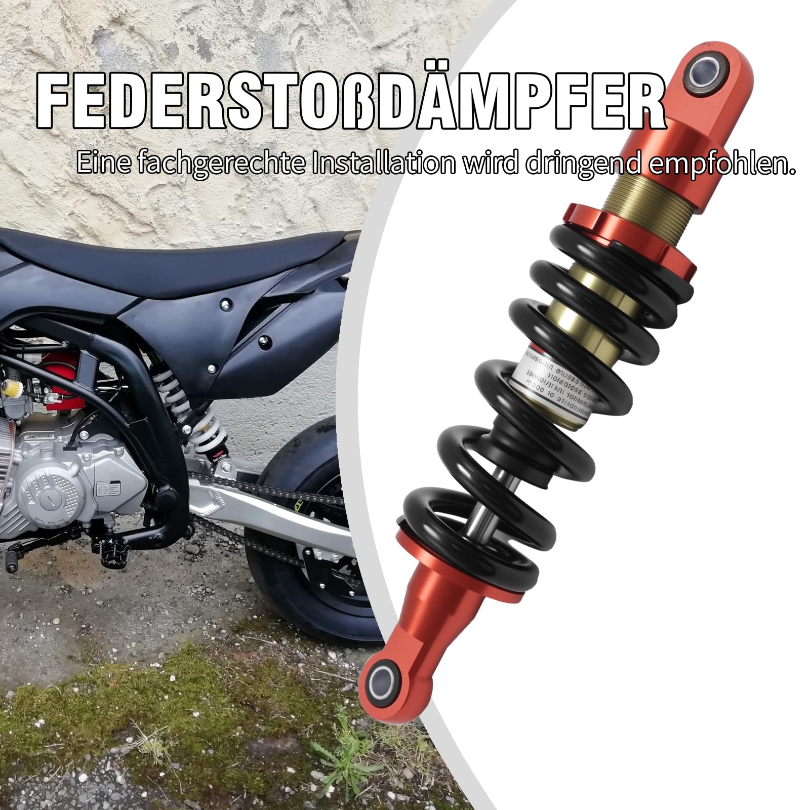 Hoypeyfiy 285 mm 980 lb 10 mm Bohrung, Einstellbare Feder-Stoßdämpfer hinten, Aluminiumlegierung, geeignet für 70 CC 90 CC 110 CC 125 CC 150 CC Geländefahrzeuge