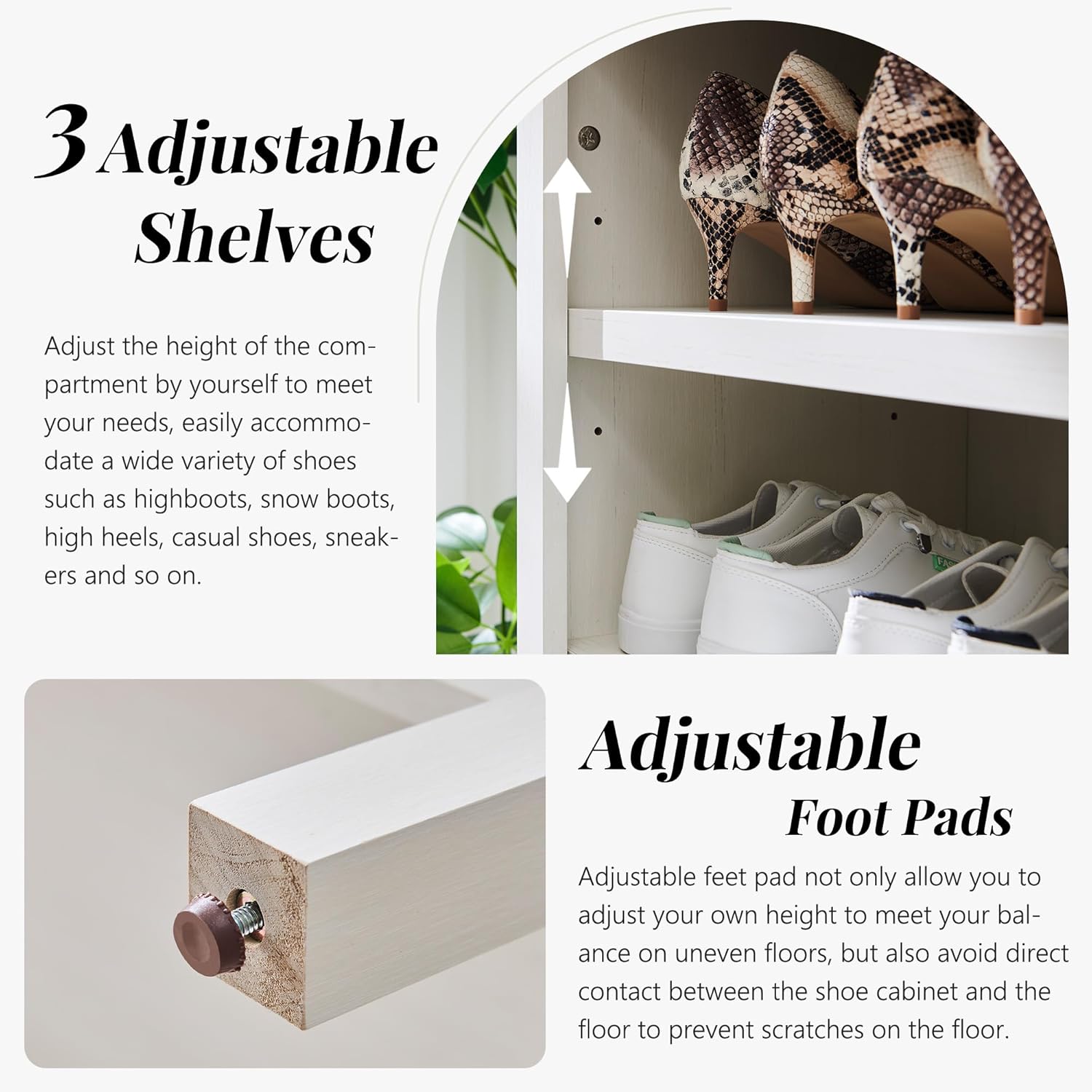 IFGET 71" Tall Arched Shoe Storage Cabinet, 8 Tiers 16 Pairs Wooden Shoe Rack with 3 Adjustable Shelves, Freestanding Shoe Closet Shelf Organizer for Entryway, Hallway, Living Room, Antique White