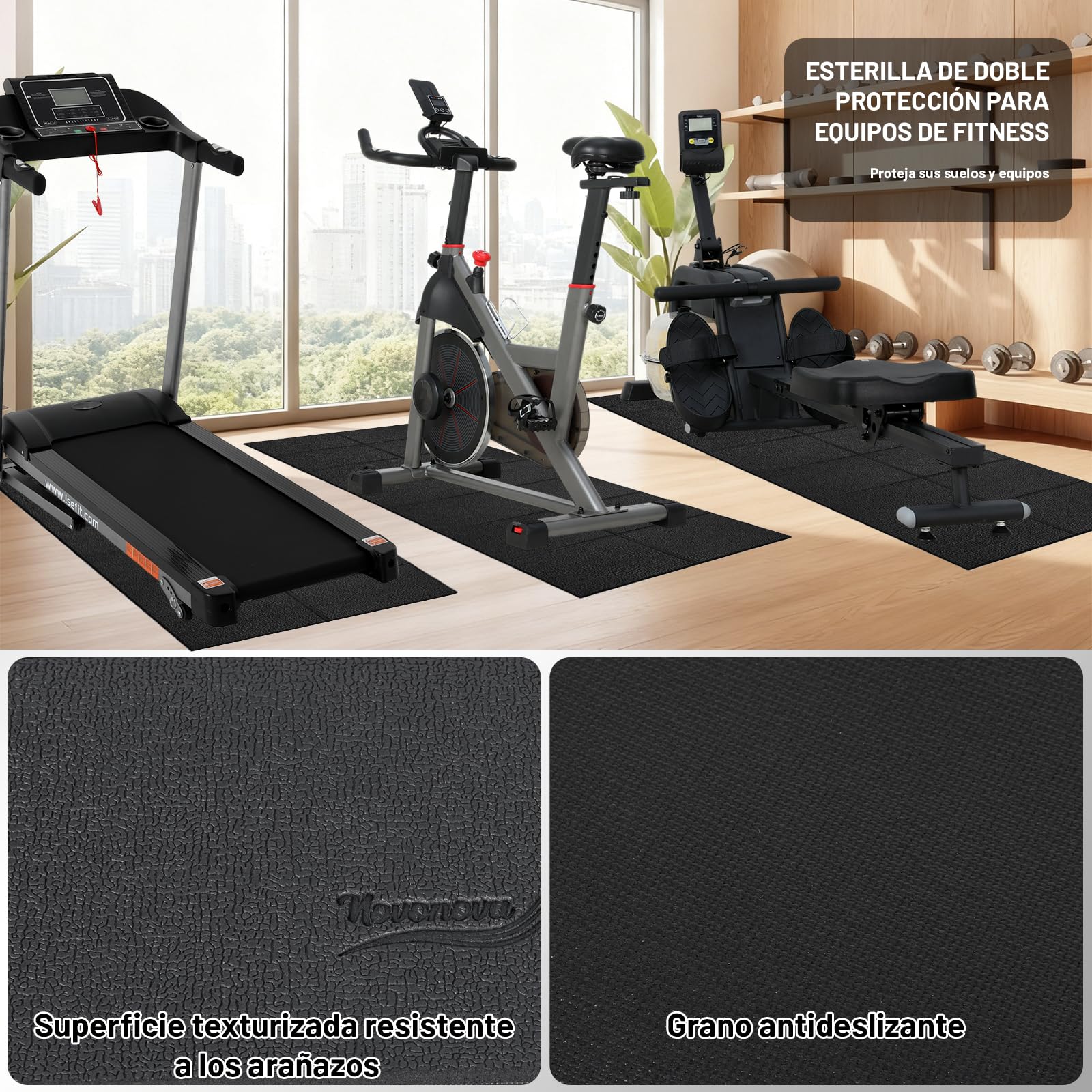 Esterilla de protección para Equipo de Ejercicio, Estera Fitness plegable 200*90cm, Suelo para gimnasio en casa 6mm para bicicletas estáticas, cinta de correr, Resistente Alfombrilla Protect