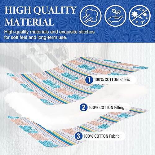Miniatura 4 de SahSahCasa Juego de edredón tamaño King, edredón 100% algodón, juego de ropa de cama King, edredón costero reversible, ligero, edredón de verano