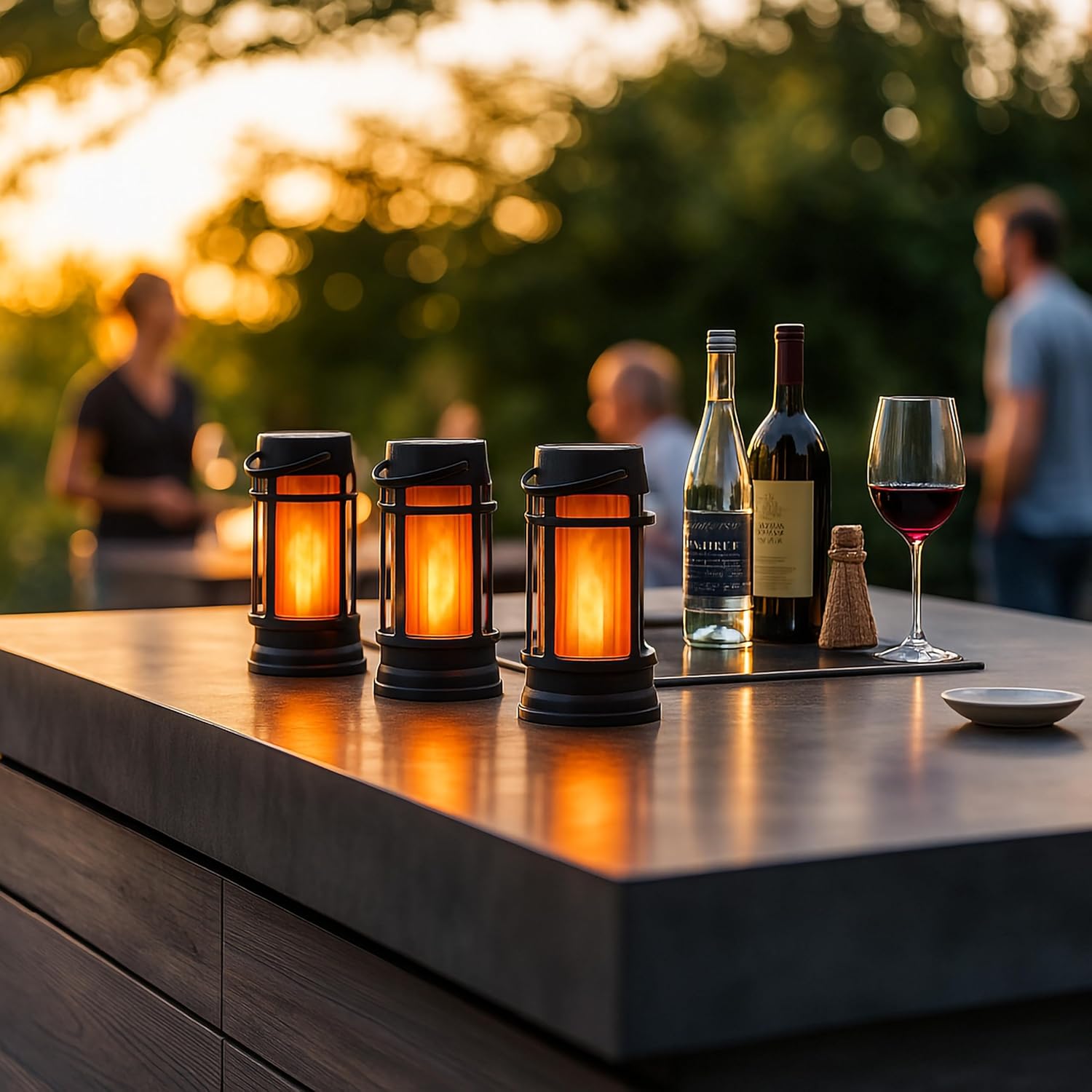 FoxFlame Metal Outdoor Solar Lantern, Flickering Solar Lanterns Outdoor Waterproof with Patented LED, Outdoor Lanterns for Porch, Patio, Garden, Tabletop, Hanging Use, Matte Black (1 Pack)