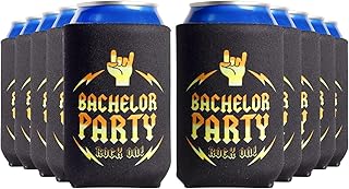 Bachelor Party Can Coolie - Pack of 10 Can Coolers with Gold Text Bachelor Party - Rock On! | Bachelor Party Favors for Men Team Groom Cup Bachelor Party Decorations Groom Supplies Beer Wedding